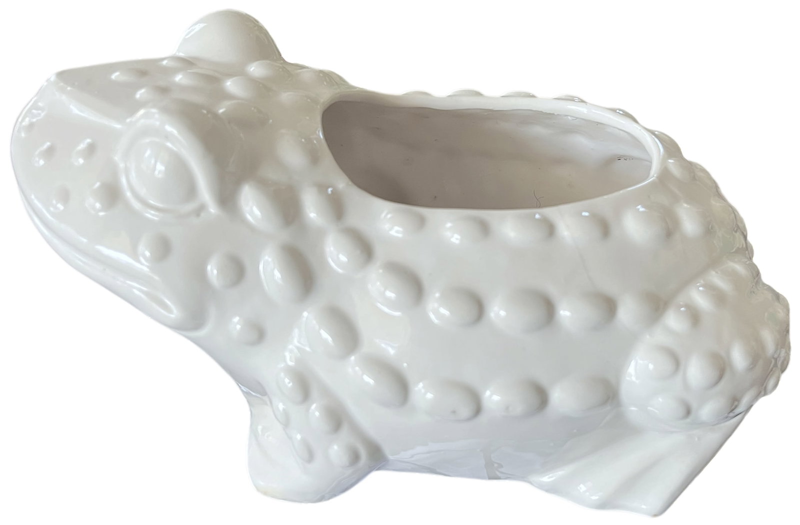 Large Vintage White Hobnail Ceramic Frog Planter - In the Style of Jean Roger, 1960s Sculptural Gard - 4
