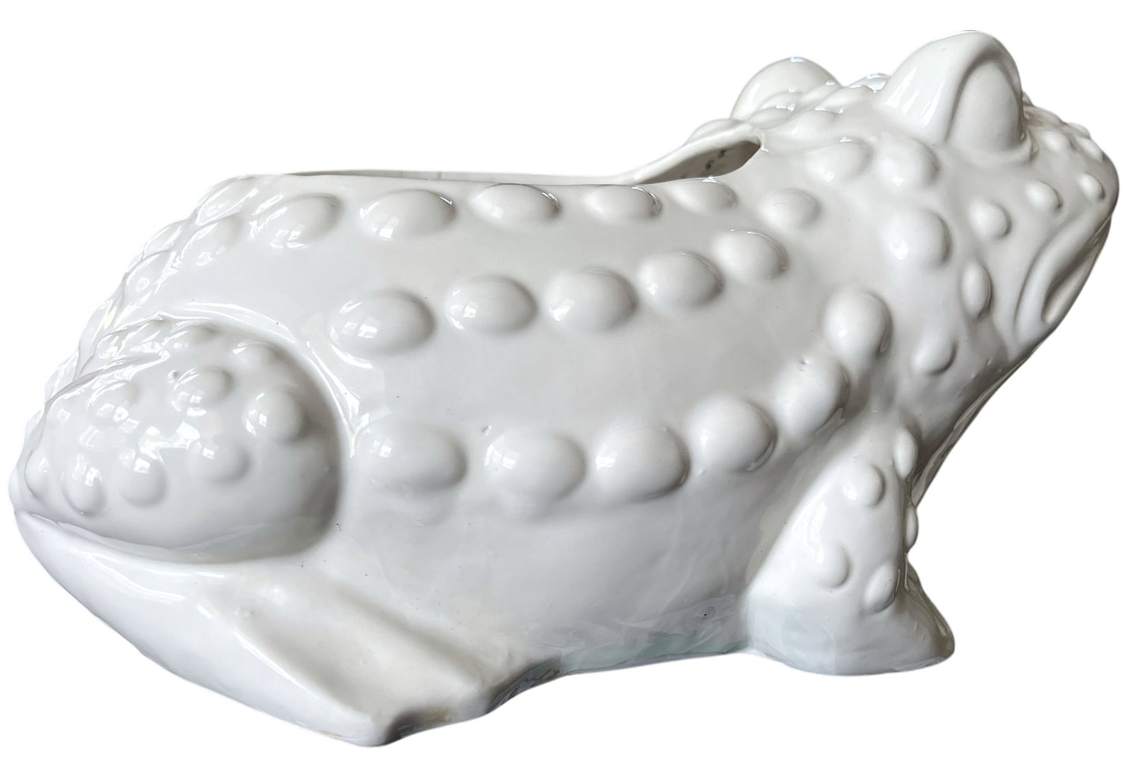 Large Vintage White Hobnail Ceramic Frog Planter - In the Style of Jean Roger, 1960s Sculptural Gard - 6