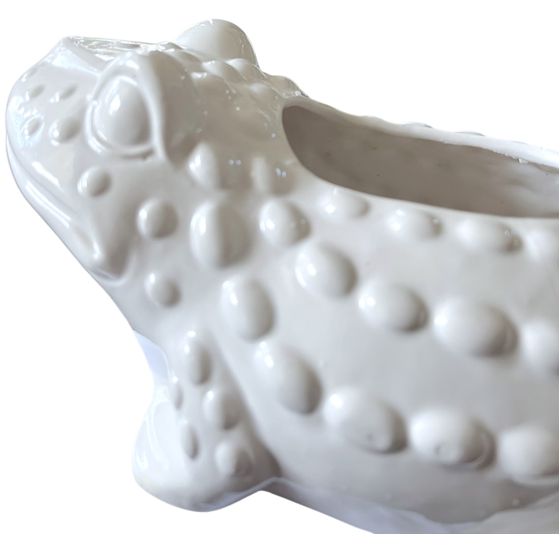Large Vintage White Hobnail Ceramic Frog Planter - In the Style of Jean Roger, 1960s Sculptural Gard - 7