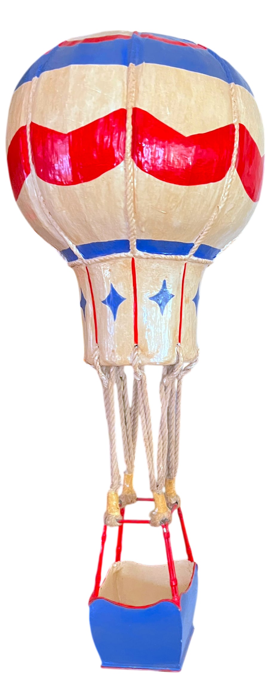 Vintage French-Style Hot Air Balloon Sculpture - Handcrafted Papier-Mache, Tole & Rope - Patriotic F - 2