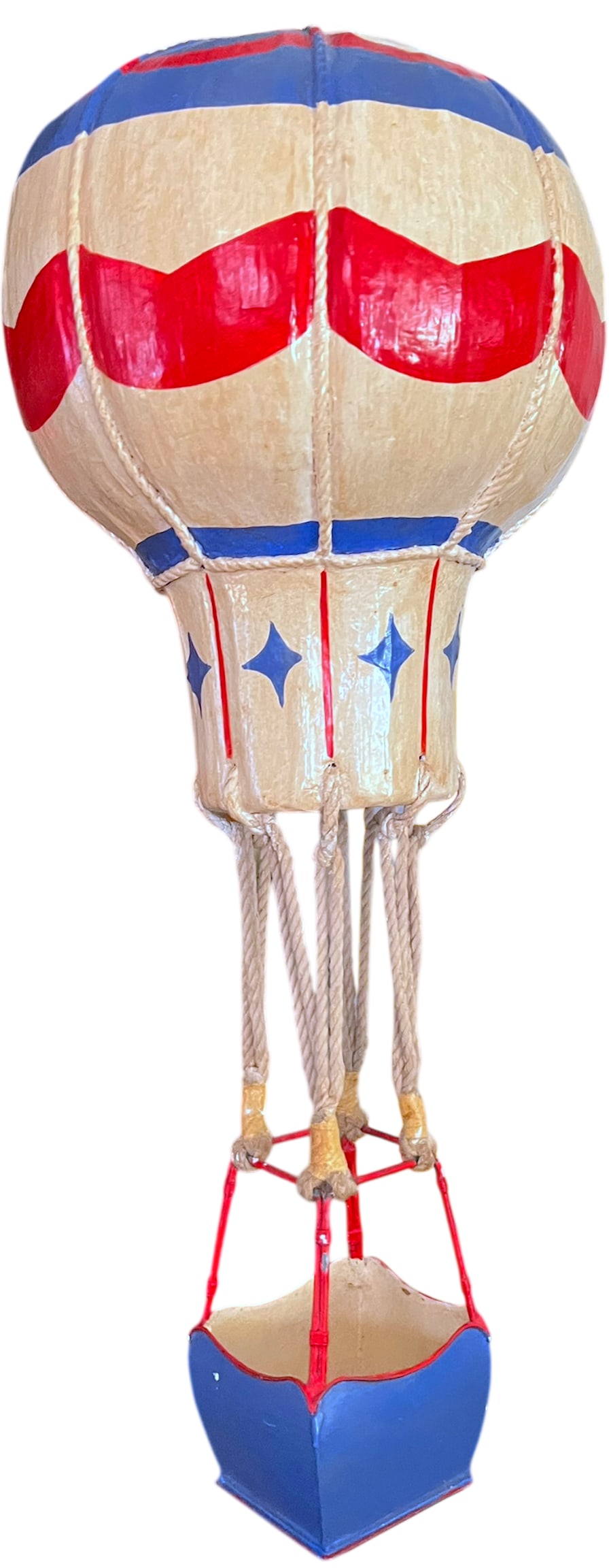 Vintage French-Style Hot Air Balloon Sculpture - Handcrafted Papier-Mache, Tole & Rope - Patriotic F - 3