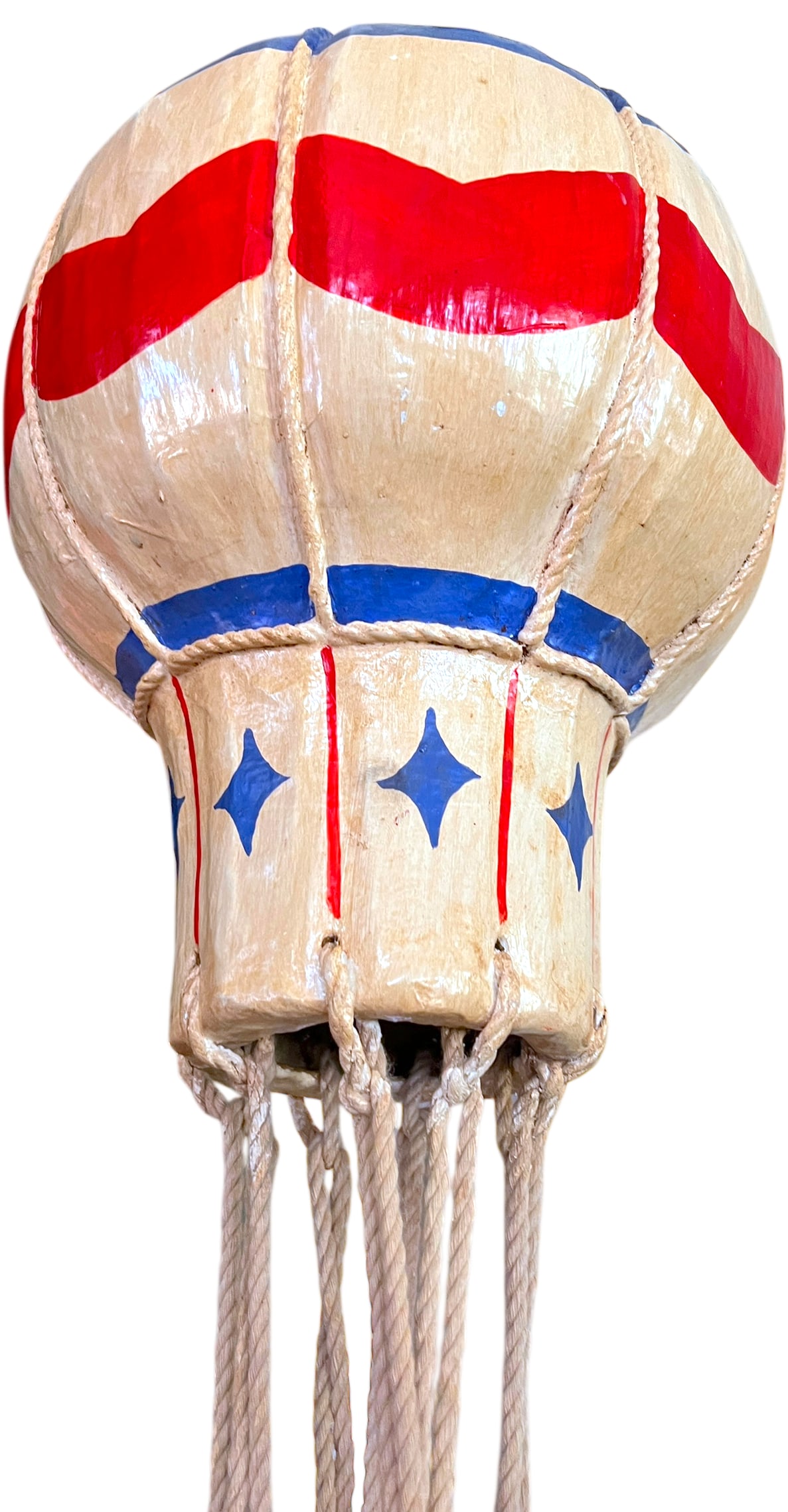 Vintage French-Style Hot Air Balloon Sculpture - Handcrafted Papier-Mache, Tole & Rope - Patriotic F - 6