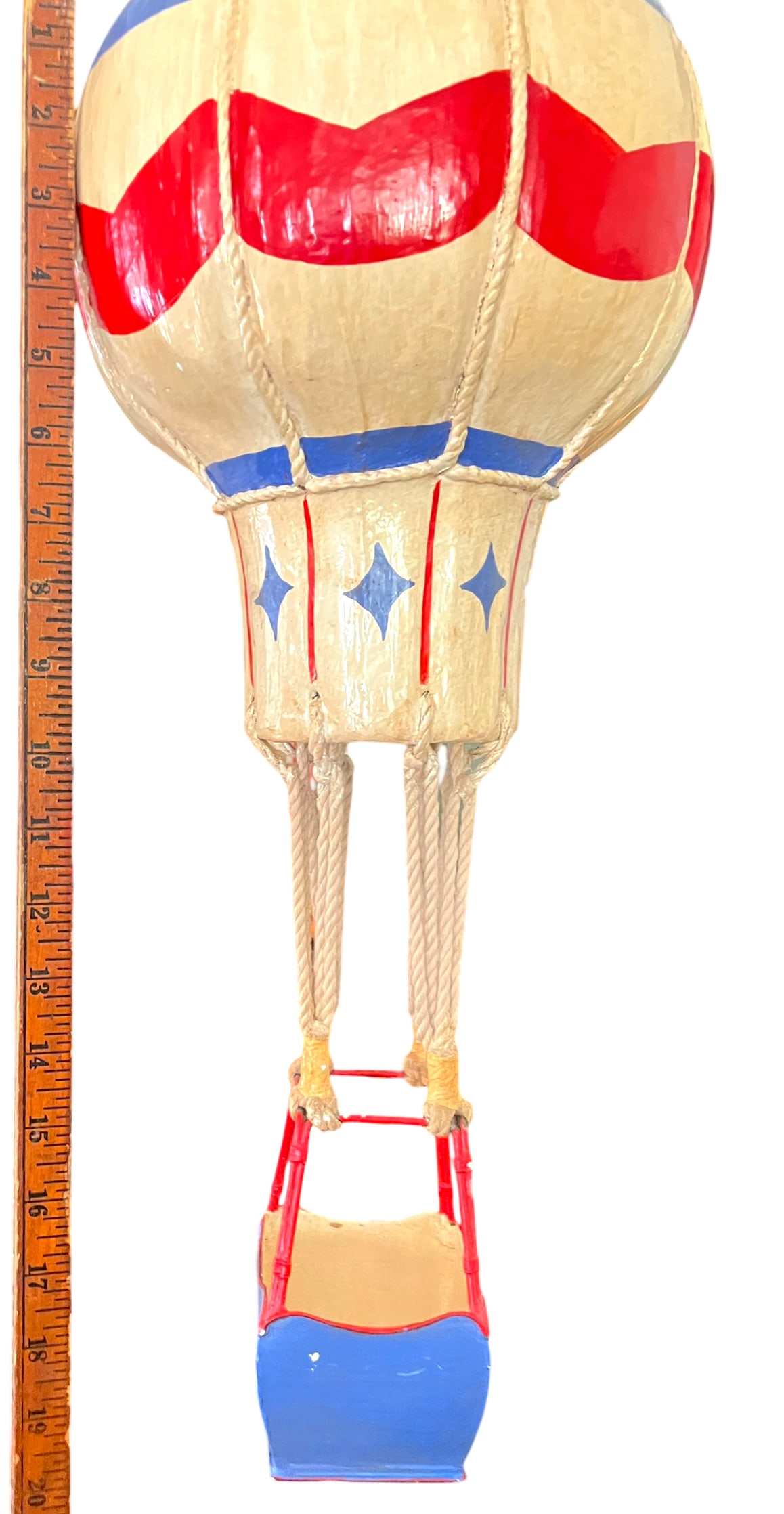 Vintage French-Style Hot Air Balloon Sculpture - Handcrafted Papier-Mache, Tole & Rope - Patriotic F - 8