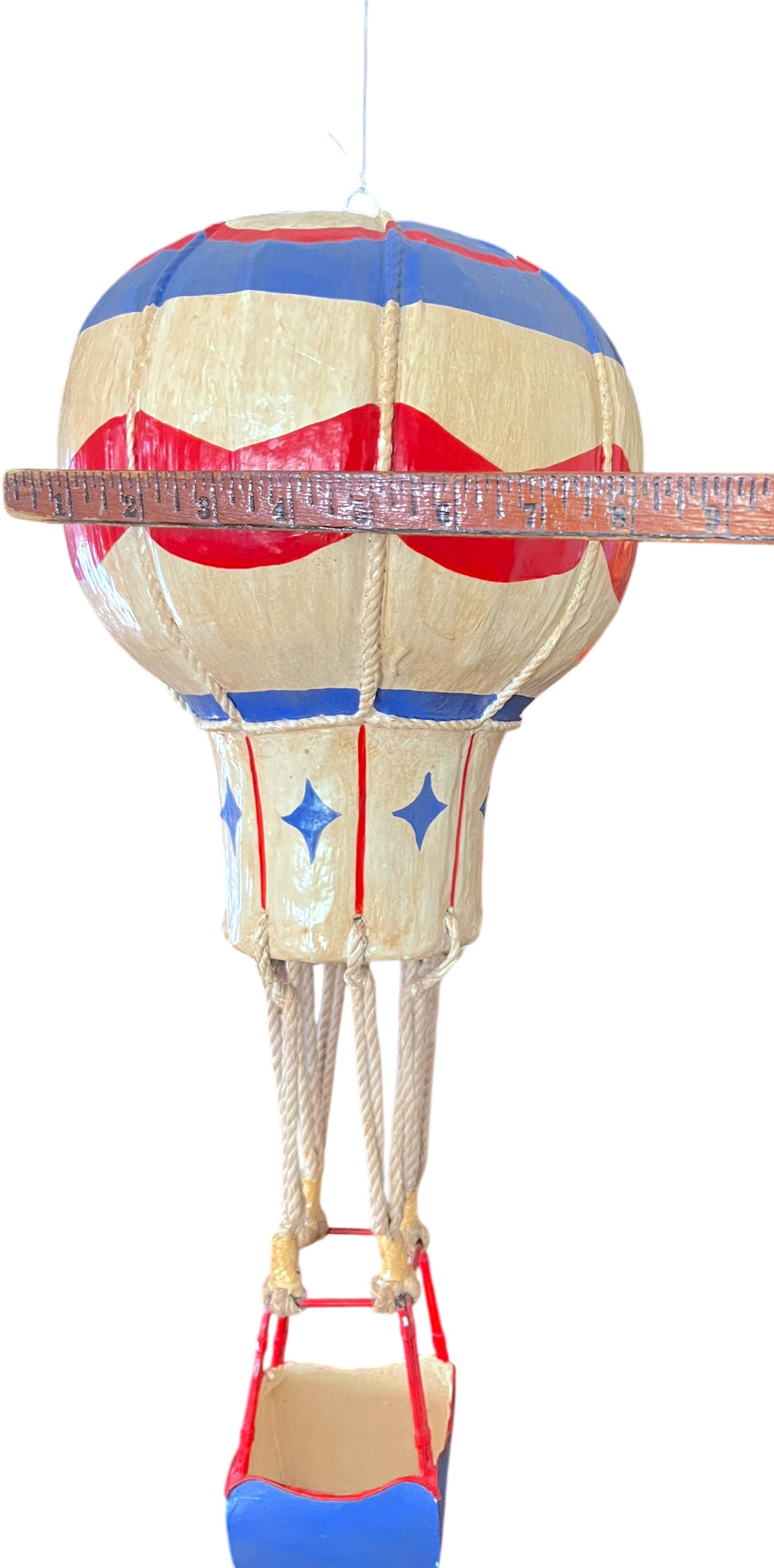 Vintage French-Style Hot Air Balloon Sculpture - Handcrafted Papier-Mache, Tole & Rope - Patriotic F - 9
