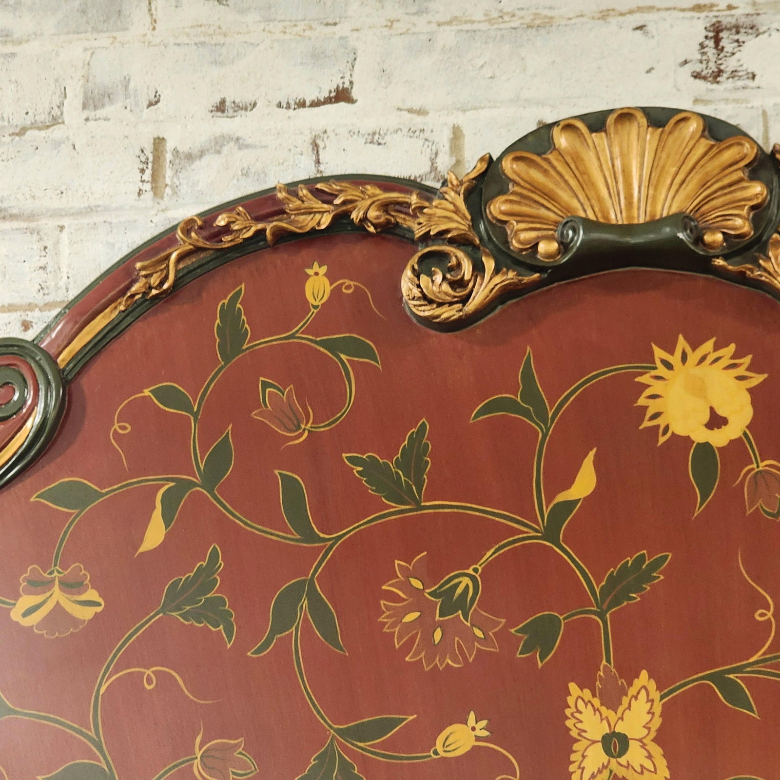 Large Vintage Italian Florentine Style Hand-Painted Wall Panel With Gilt Carved Frame - 7