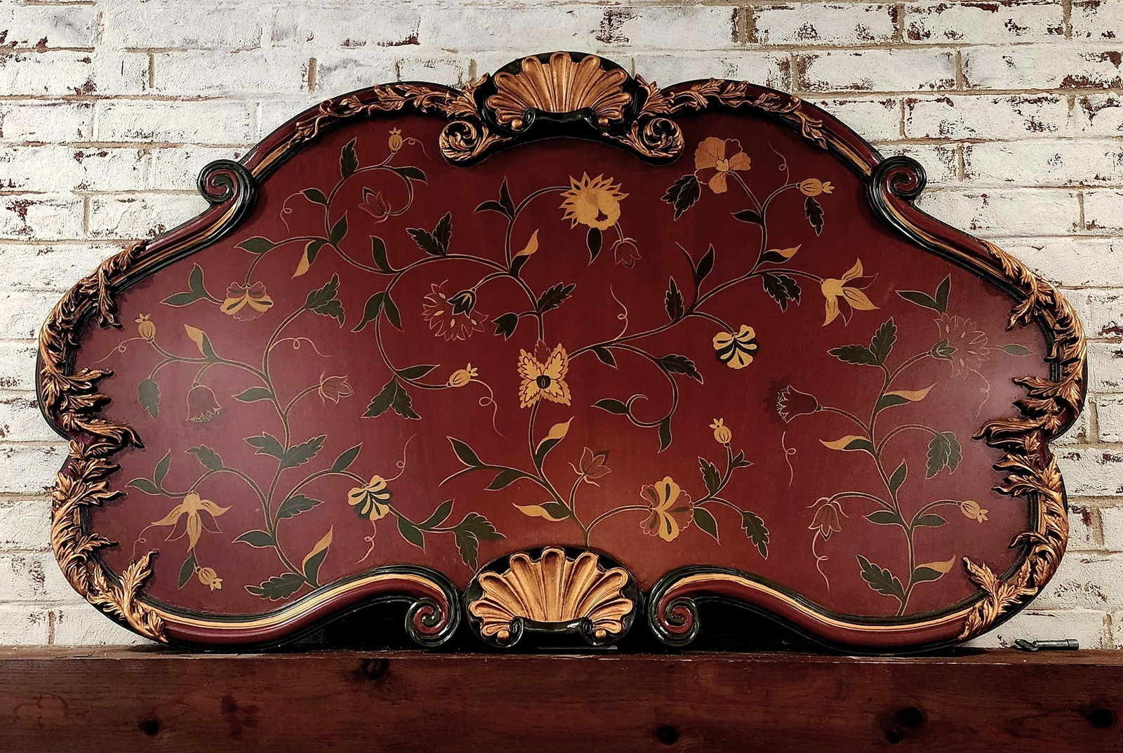 Large Vintage Italian Florentine Style Hand-Painted Wall Panel With Gilt Carved Frame - 8