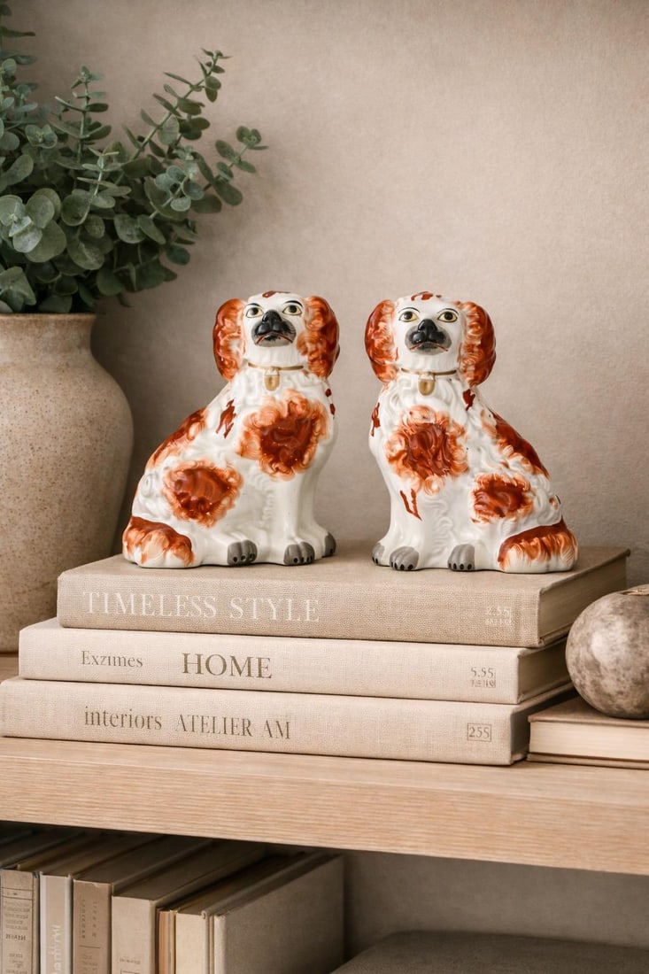 Antique Staffordshire King Charles Dogs / Spaniels, a Pair - 3