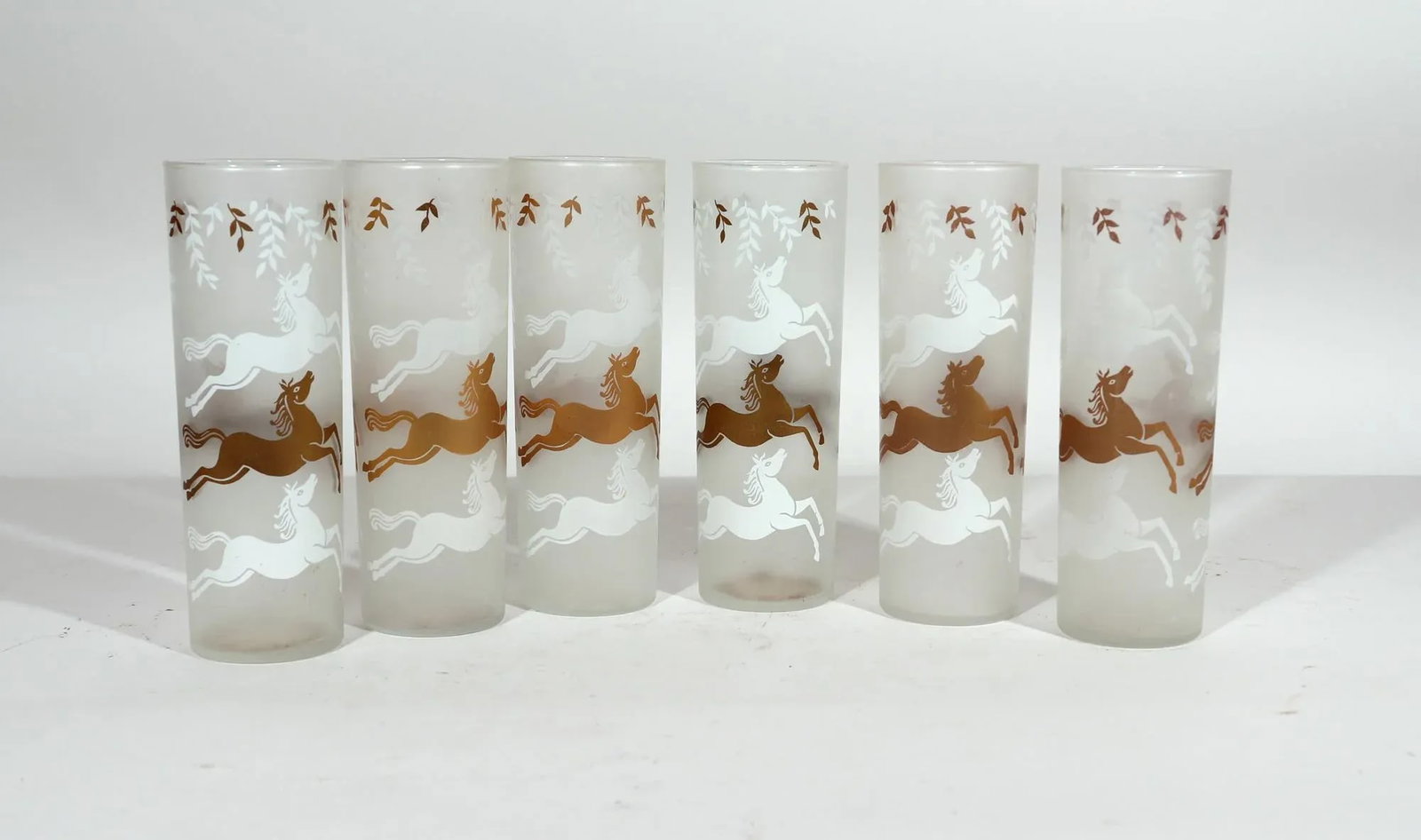 Libbey Cavalcade Galloping Horse Tom Collins Cocktail Glasses- Mid-Century Modern Glasses- Set of Tw - 5