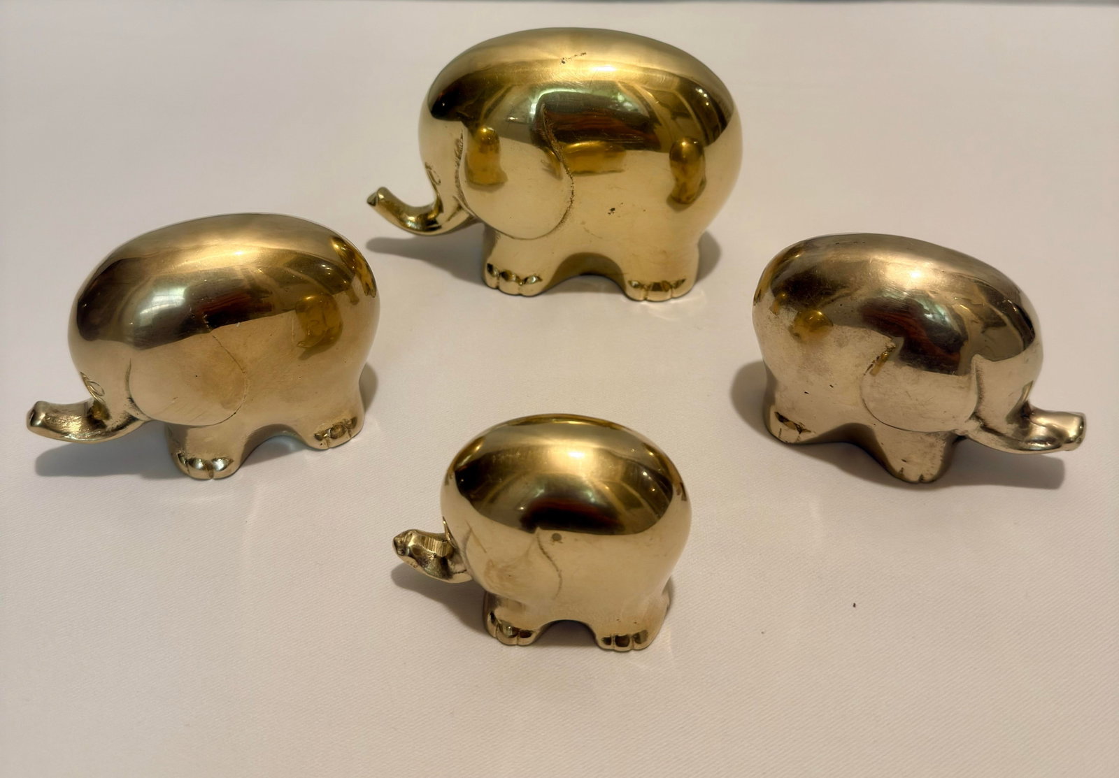 1970s Hollywood Regency "Pudgy" Brass Elepant Family Paperweights - Set of 4 - 2