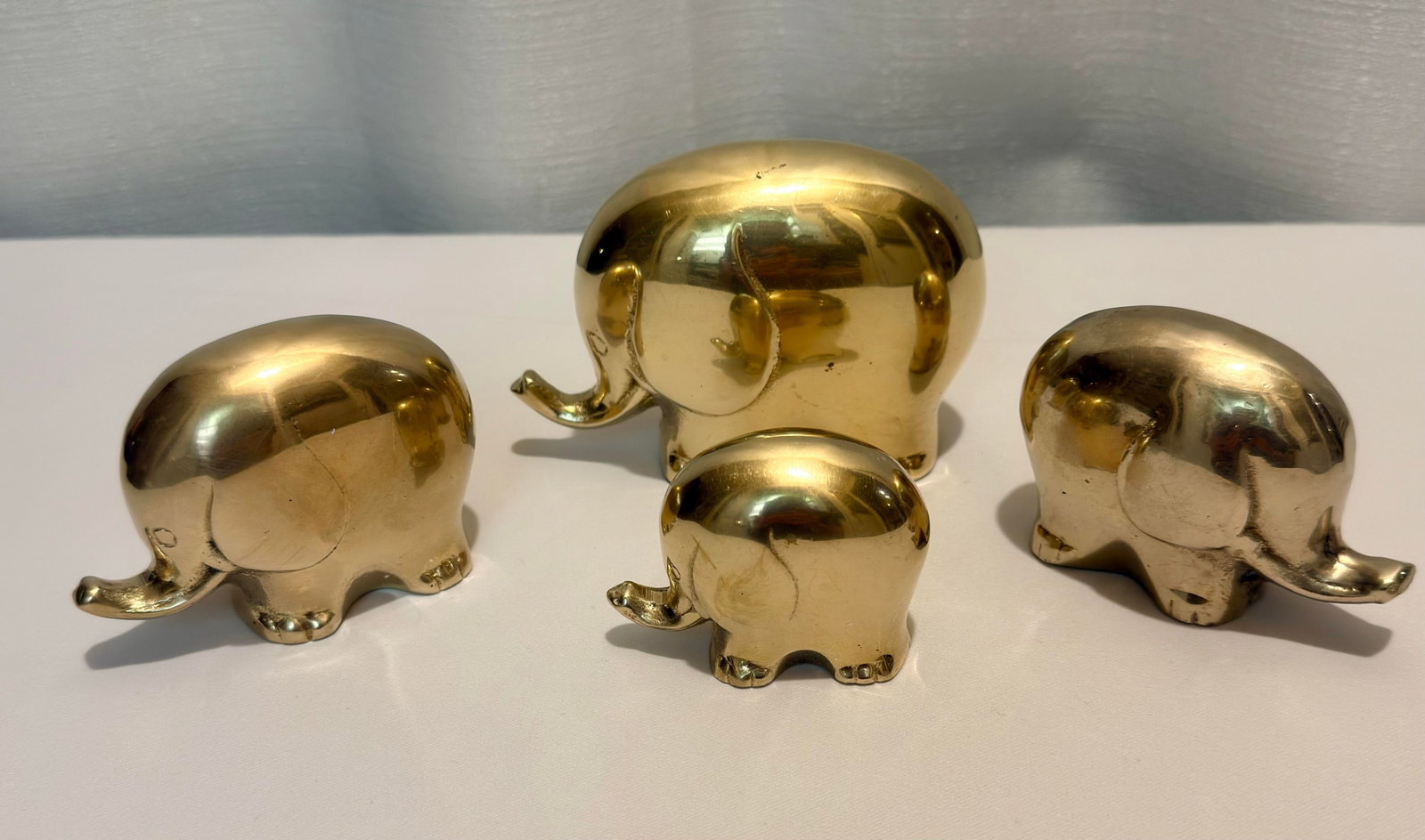 1970s Hollywood Regency "Pudgy" Brass Elepant Family Paperweights - Set of 4 - 3