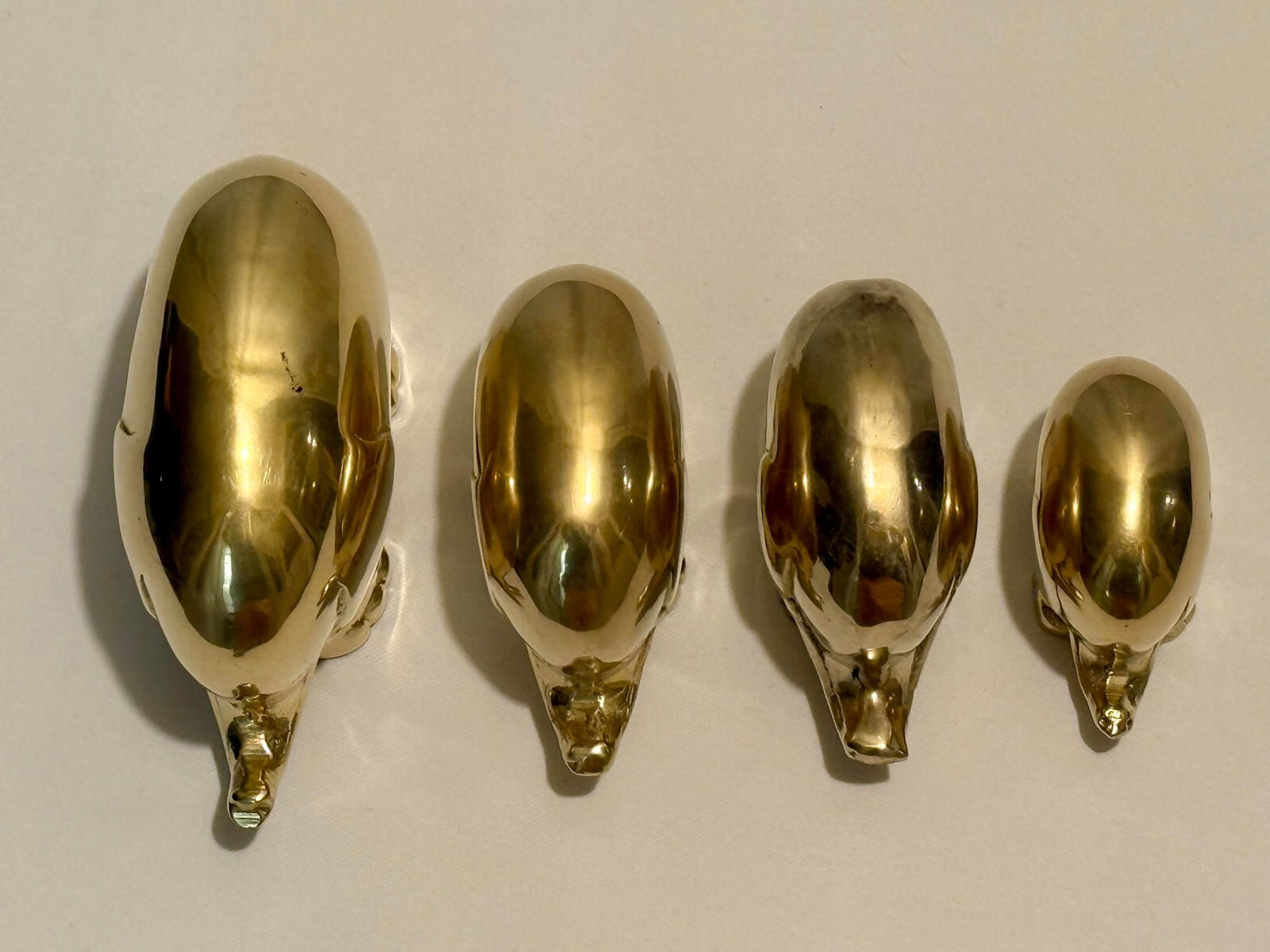 1970s Hollywood Regency "Pudgy" Brass Elepant Family Paperweights - Set of 4 - 8