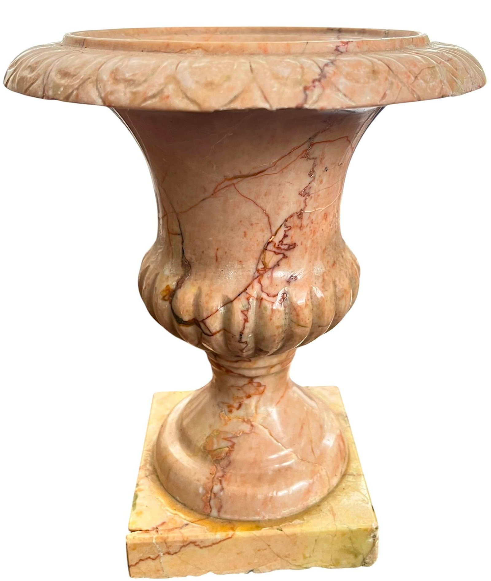 Vintage Carved Pink Marble Urn Jardiniere Vessel - 2