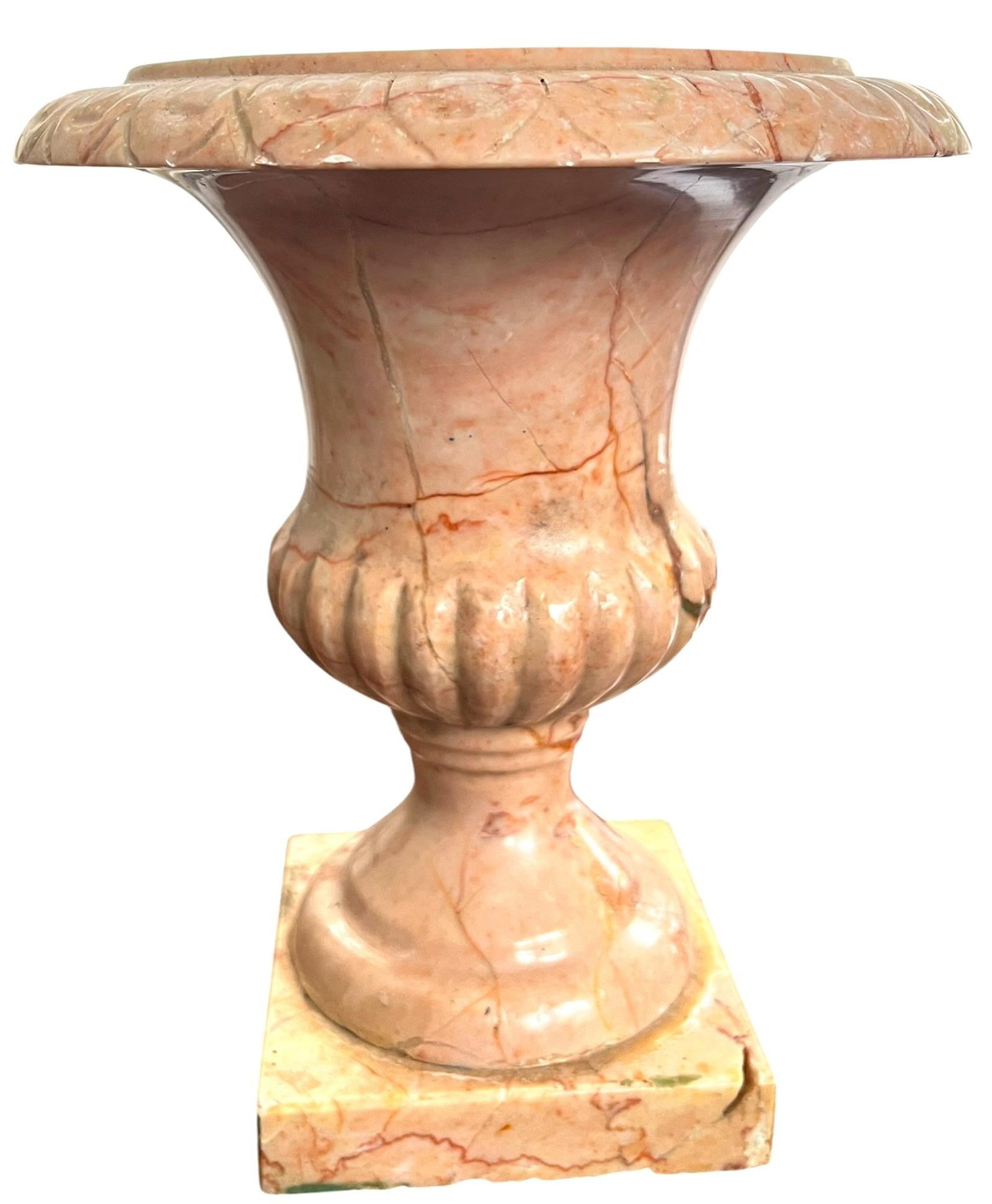 Vintage Carved Pink Marble Urn Jardiniere Vessel - 3