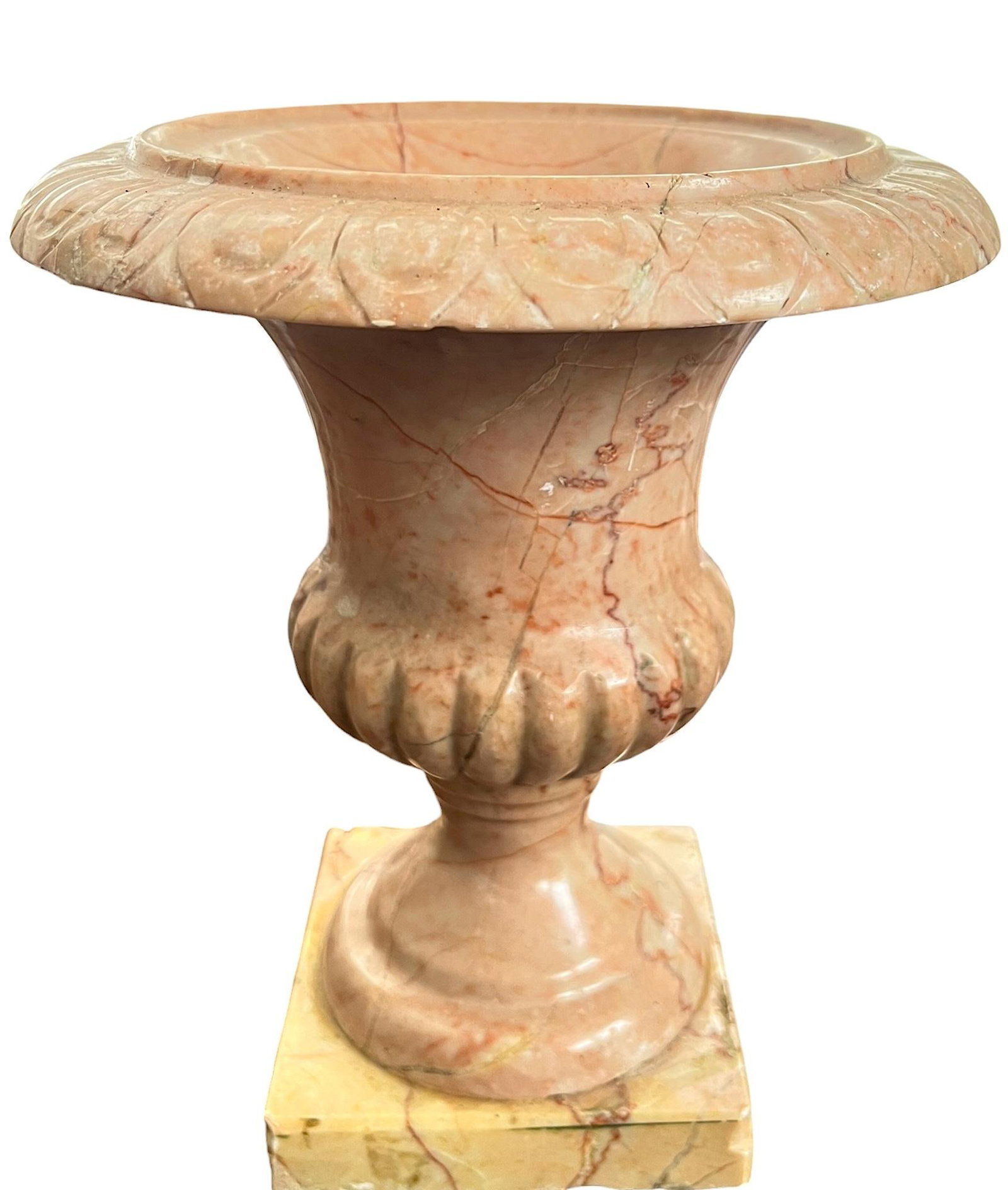 Vintage Carved Pink Marble Urn Jardiniere Vessel - 6