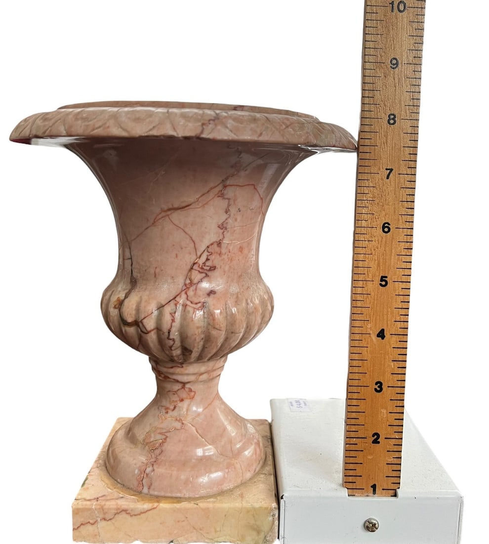 Vintage Carved Pink Marble Urn Jardiniere Vessel - 8