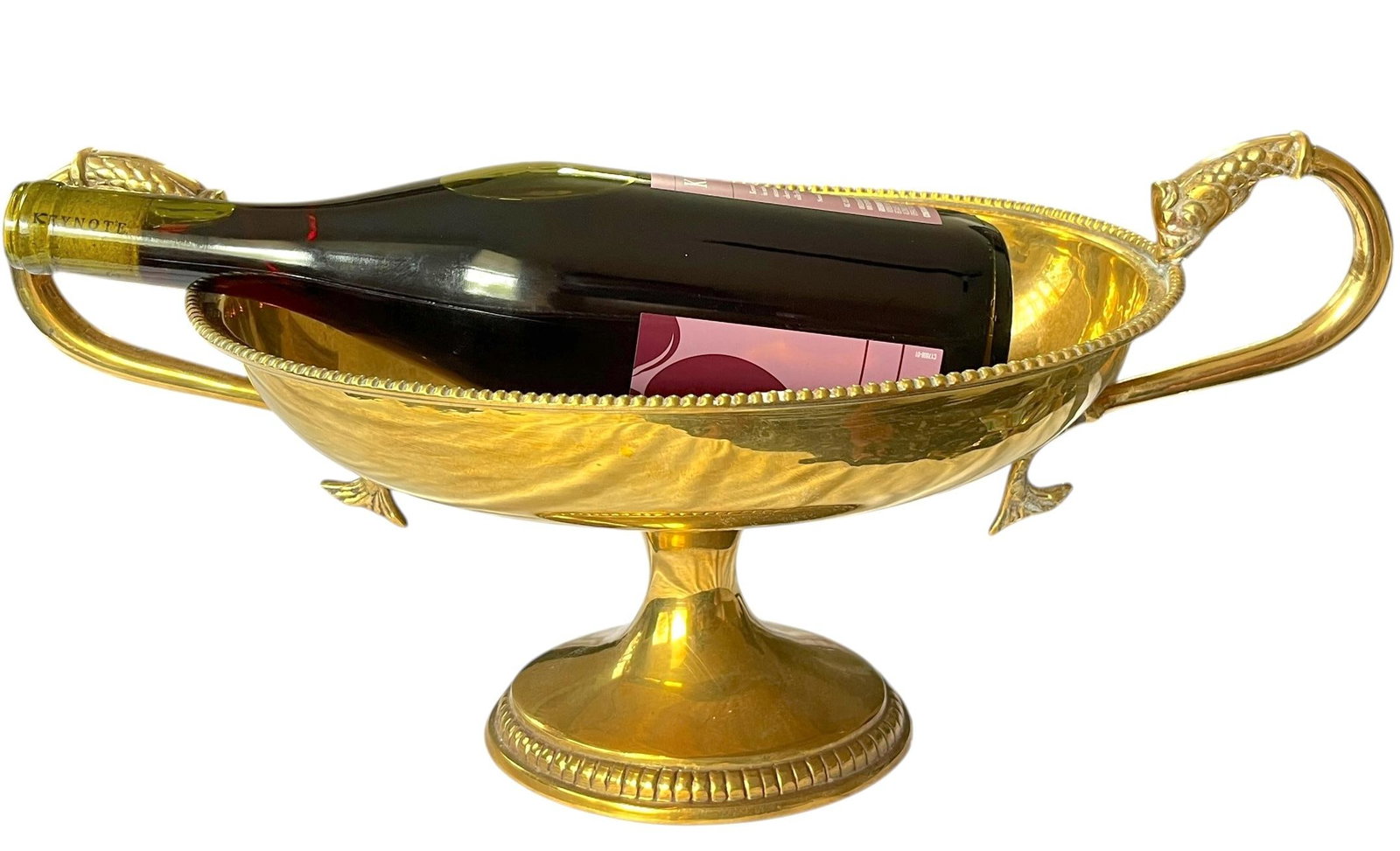 Large Vintage Solid Brass Dolphin Handle Compote Footed / Pedestal Bowl in the Style of Sherle Wagne - 3