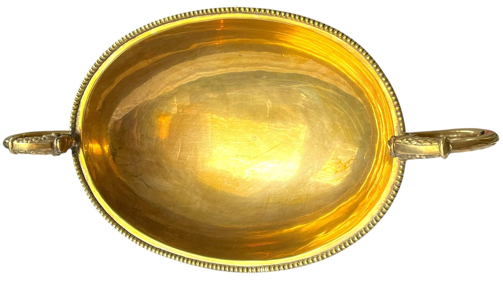 Large Vintage Solid Brass Dolphin Handle Compote Footed / Pedestal Bowl in the Style of Sherle Wagne - 4
