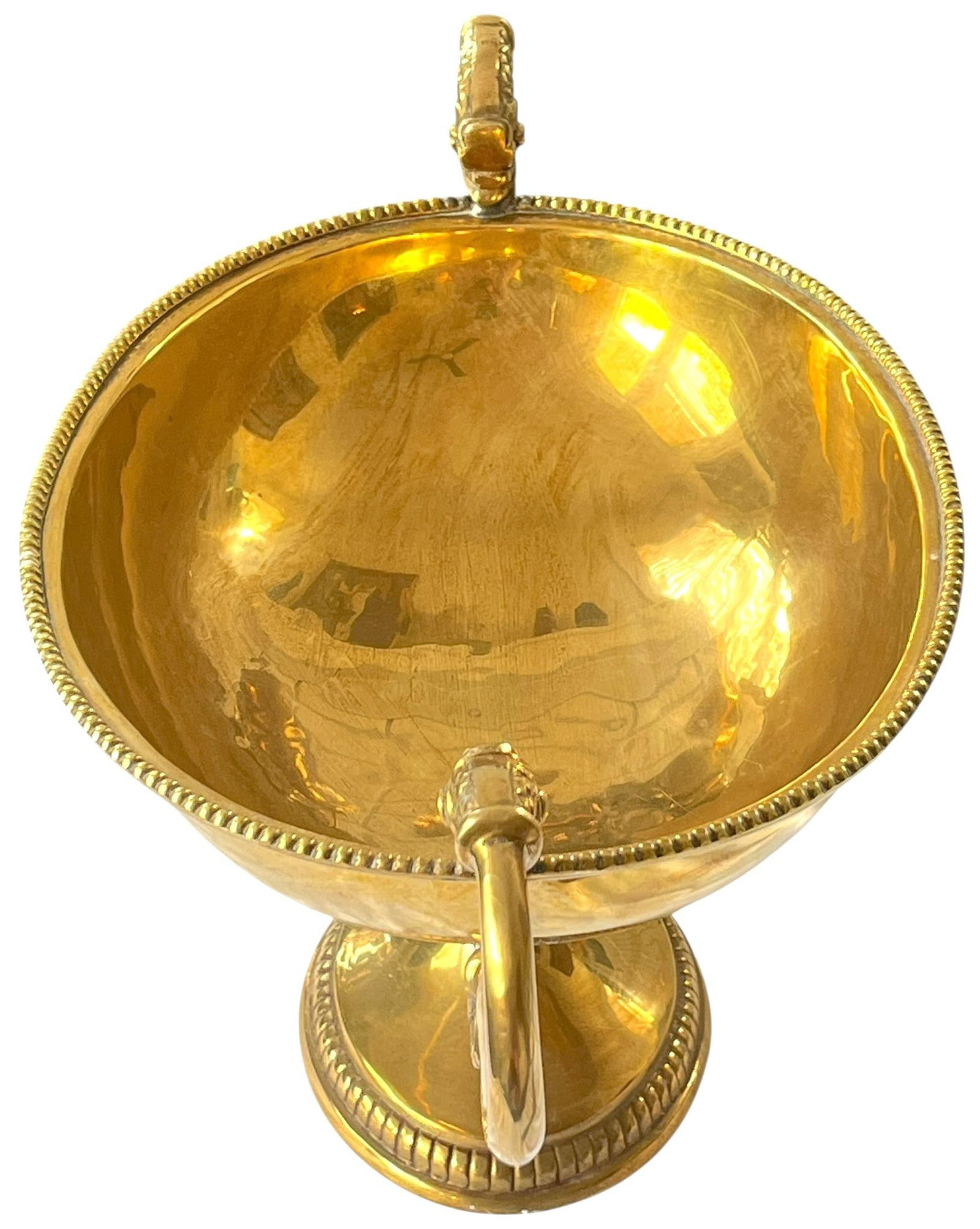 Large Vintage Solid Brass Dolphin Handle Compote Footed / Pedestal Bowl in the Style of Sherle Wagne - 5