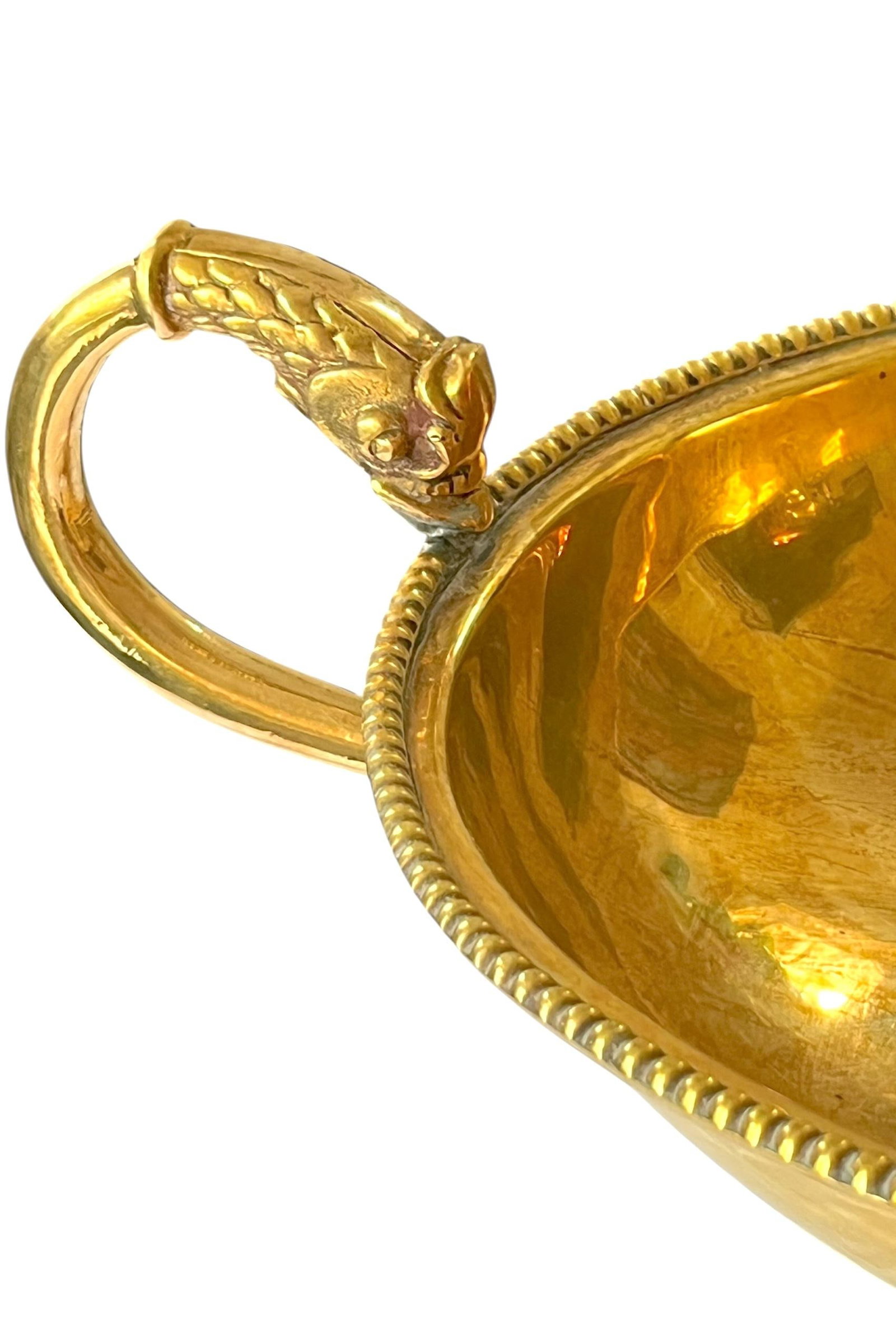 Large Vintage Solid Brass Dolphin Handle Compote Footed / Pedestal Bowl in the Style of Sherle Wagne - 6