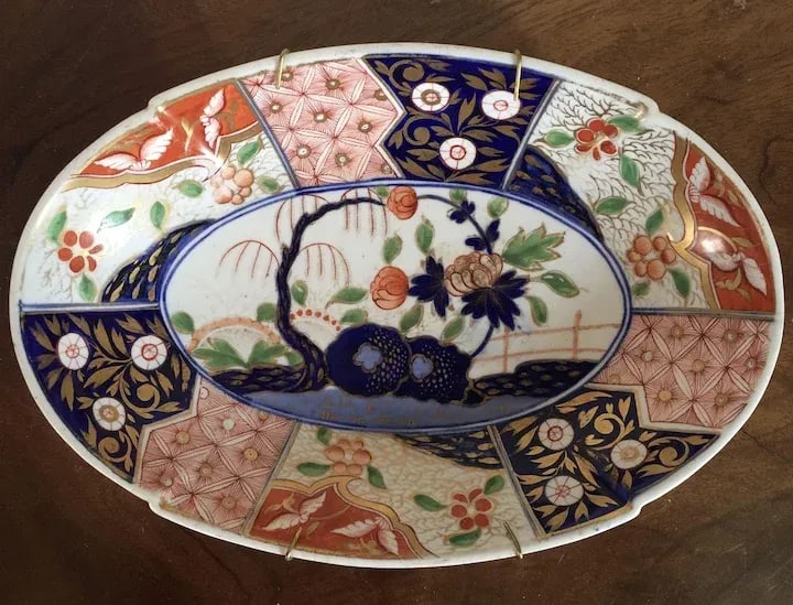 1810 Coalport Porcelain Rock & Tree Imari Oval Dessert Dish Plate - 2