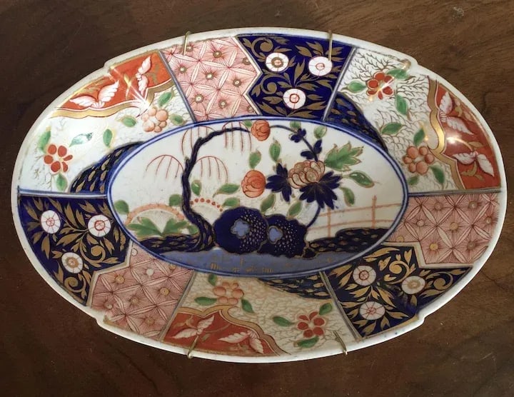 1810 Coalport Porcelain Rock & Tree Imari Oval Dessert Dish Plate - 5
