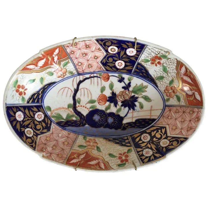 1810 Coalport Porcelain Rock & Tree Imari Oval Dessert Dish Plate - 8