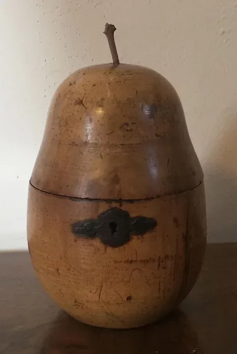 Antique 18th Century English George III Pear Form Carved Wood Tea Caddy Box - 2