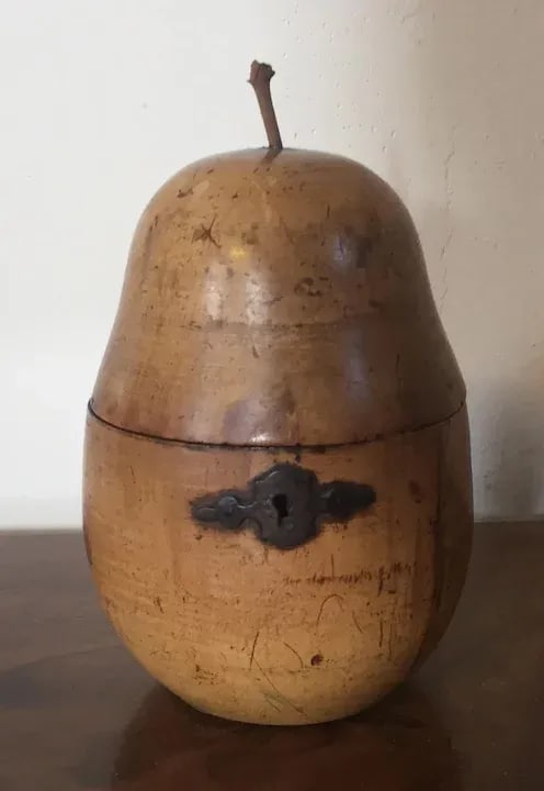 Antique 18th Century English George III Pear Form Carved Wood Tea Caddy Box - 4