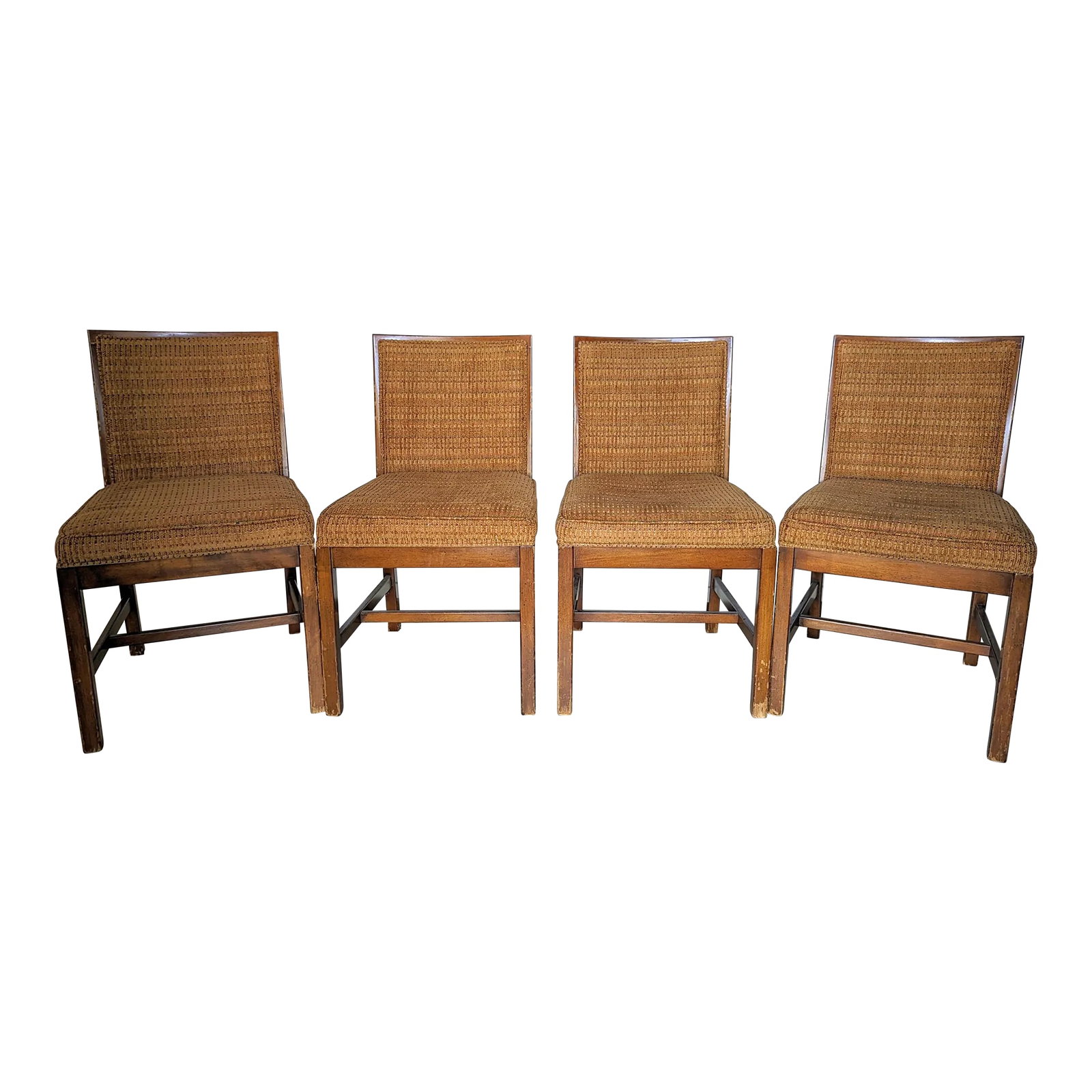 4 Mid-Century Lane Side Chairs With Multi Color Chenille: CORRECTION TO SHIPPING TIME, THIS IS SELLER SHIPPING, ARRIVAL TIME IS 7-12 DAYS FROM PURCHASE DATE. Mid Century, once the maker was visible but either the stain or upholstery has covered. However, it
