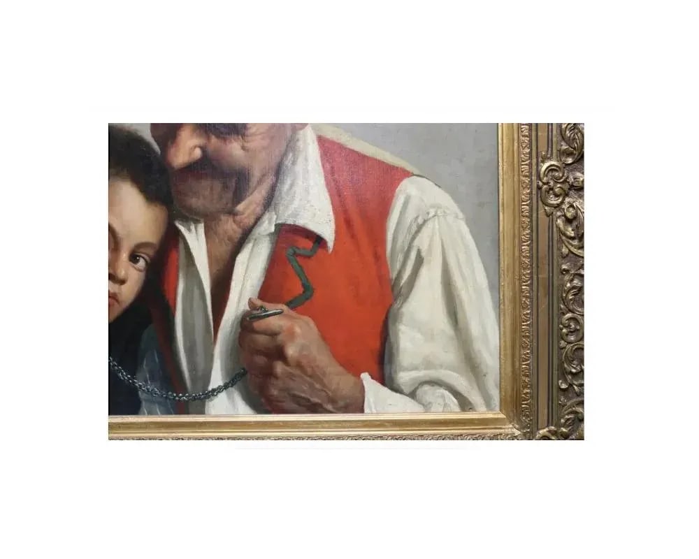 Antique Claudio Rinaldi Italian Portrait Painting of an Old Man and Boy - 7