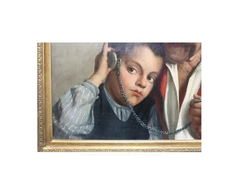 Antique Claudio Rinaldi Italian Portrait Painting of an Old Man and Boy - 8