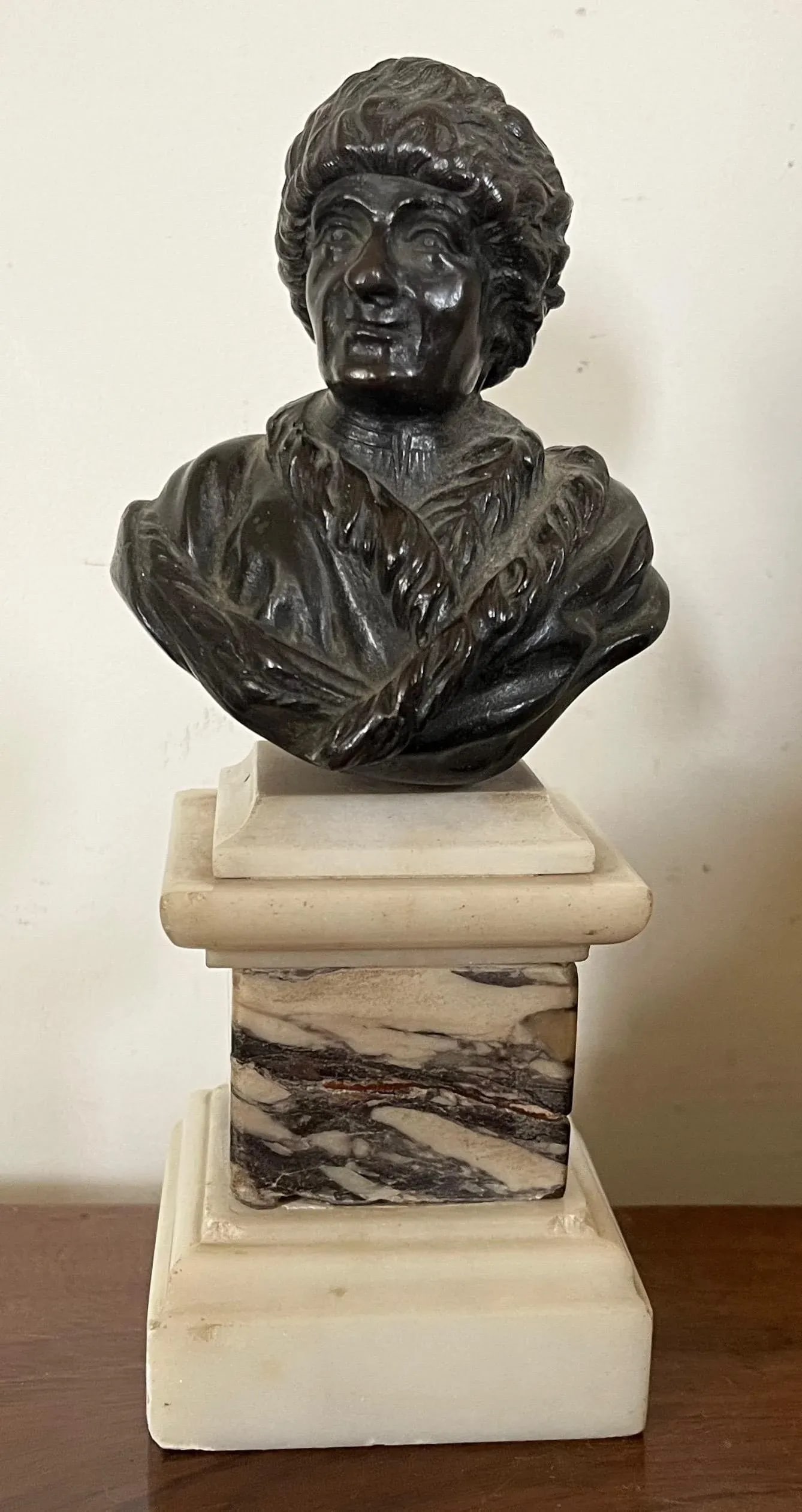Antique 18th C. Bronze Portrait Bust of Philosopher Jean Jacques Rousseau (1712-1778) Mounted on Spe - 10