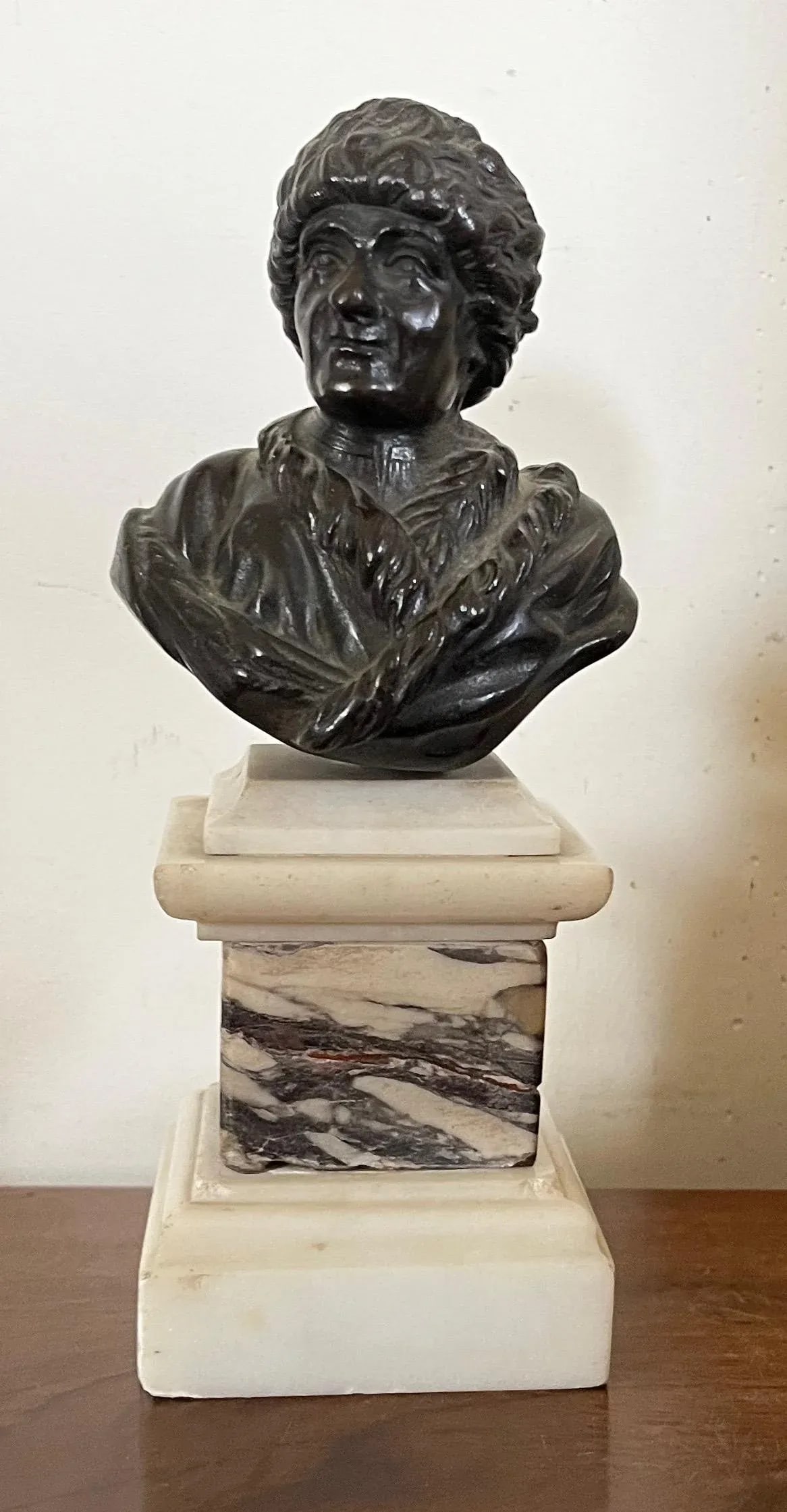 Antique 18th C. Bronze Portrait Bust of Philosopher Jean Jacques Rousseau (1712-1778) Mounted on Spe - 2