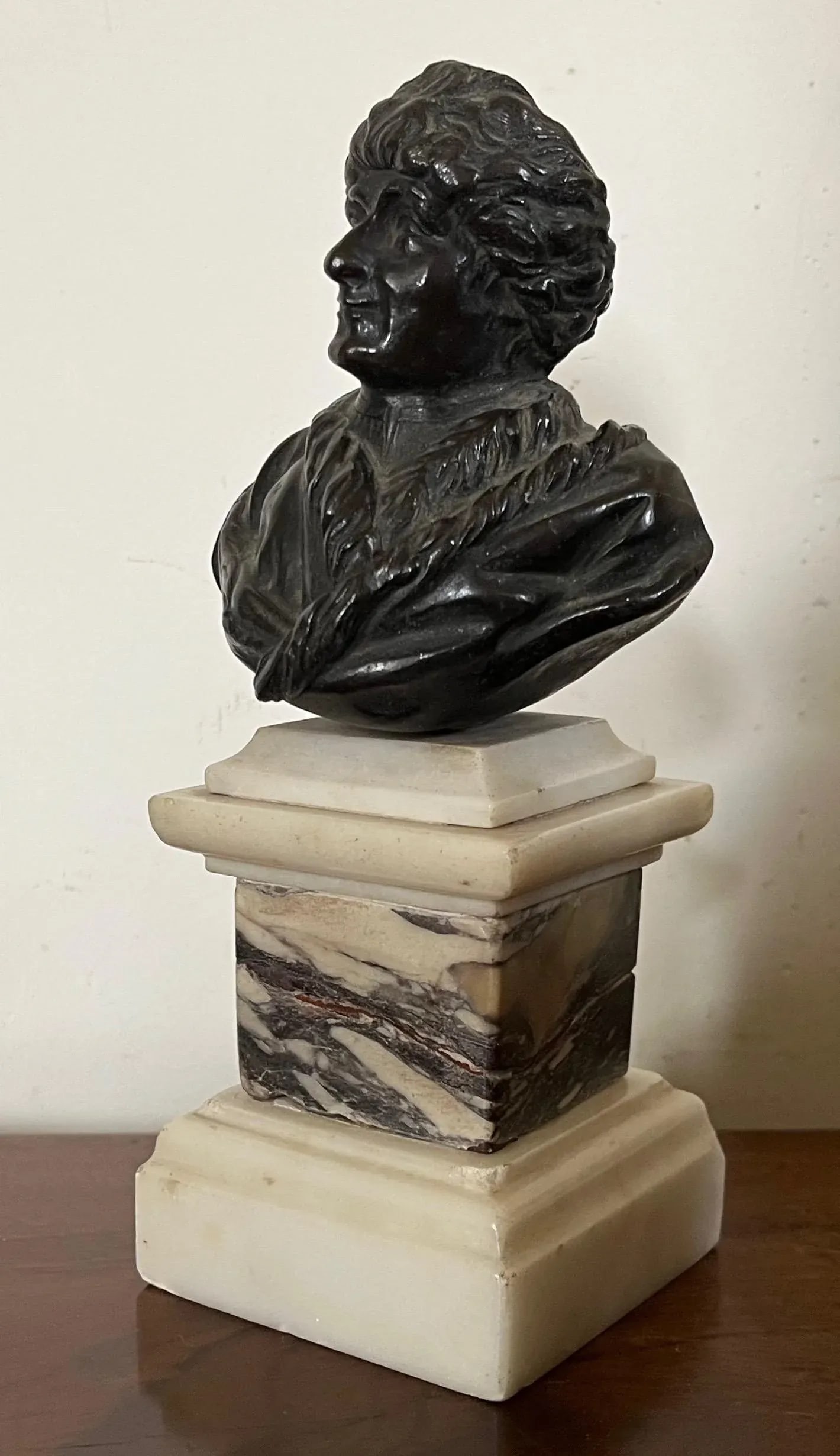 Antique 18th C. Bronze Portrait Bust of Philosopher Jean Jacques Rousseau (1712-1778) Mounted on Spe - 3