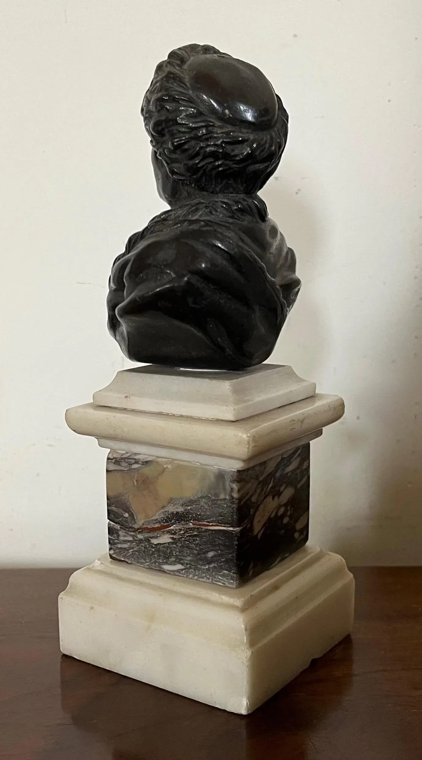 Antique 18th C. Bronze Portrait Bust of Philosopher Jean Jacques Rousseau (1712-1778) Mounted on Spe - 4