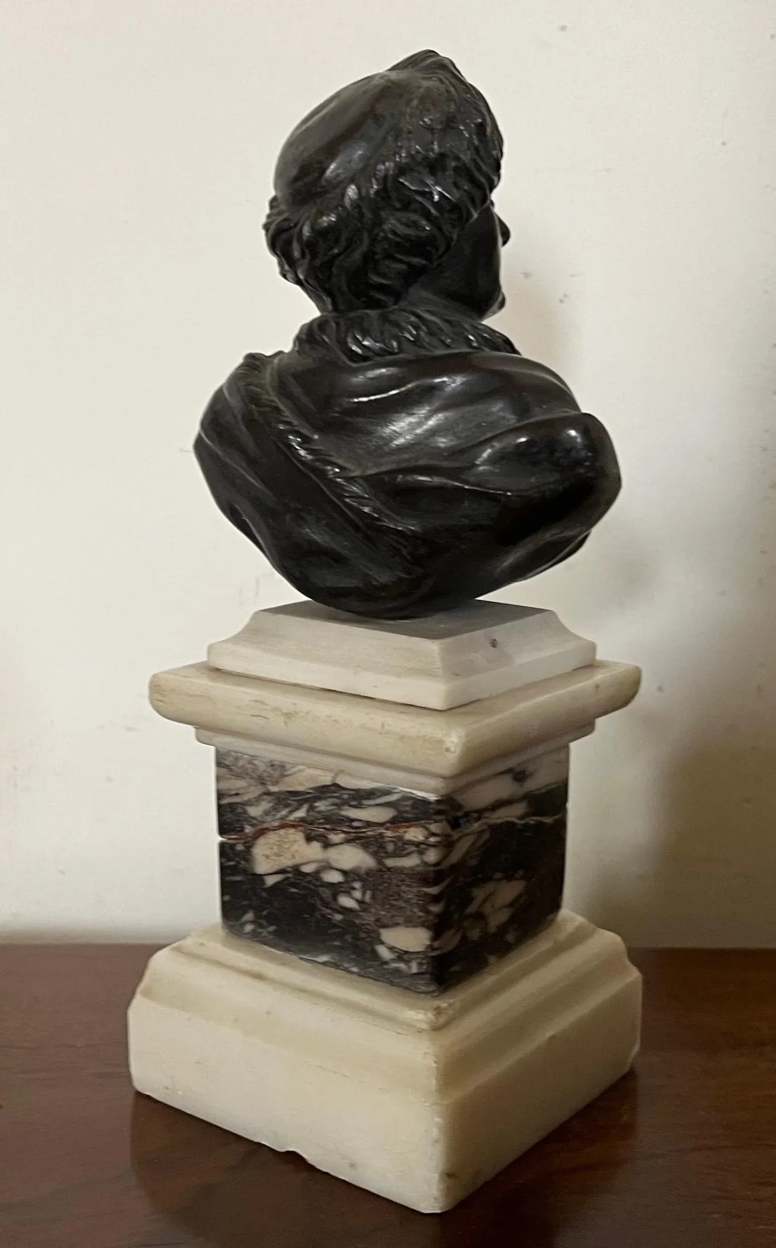 Antique 18th C. Bronze Portrait Bust of Philosopher Jean Jacques Rousseau (1712-1778) Mounted on Spe - 7
