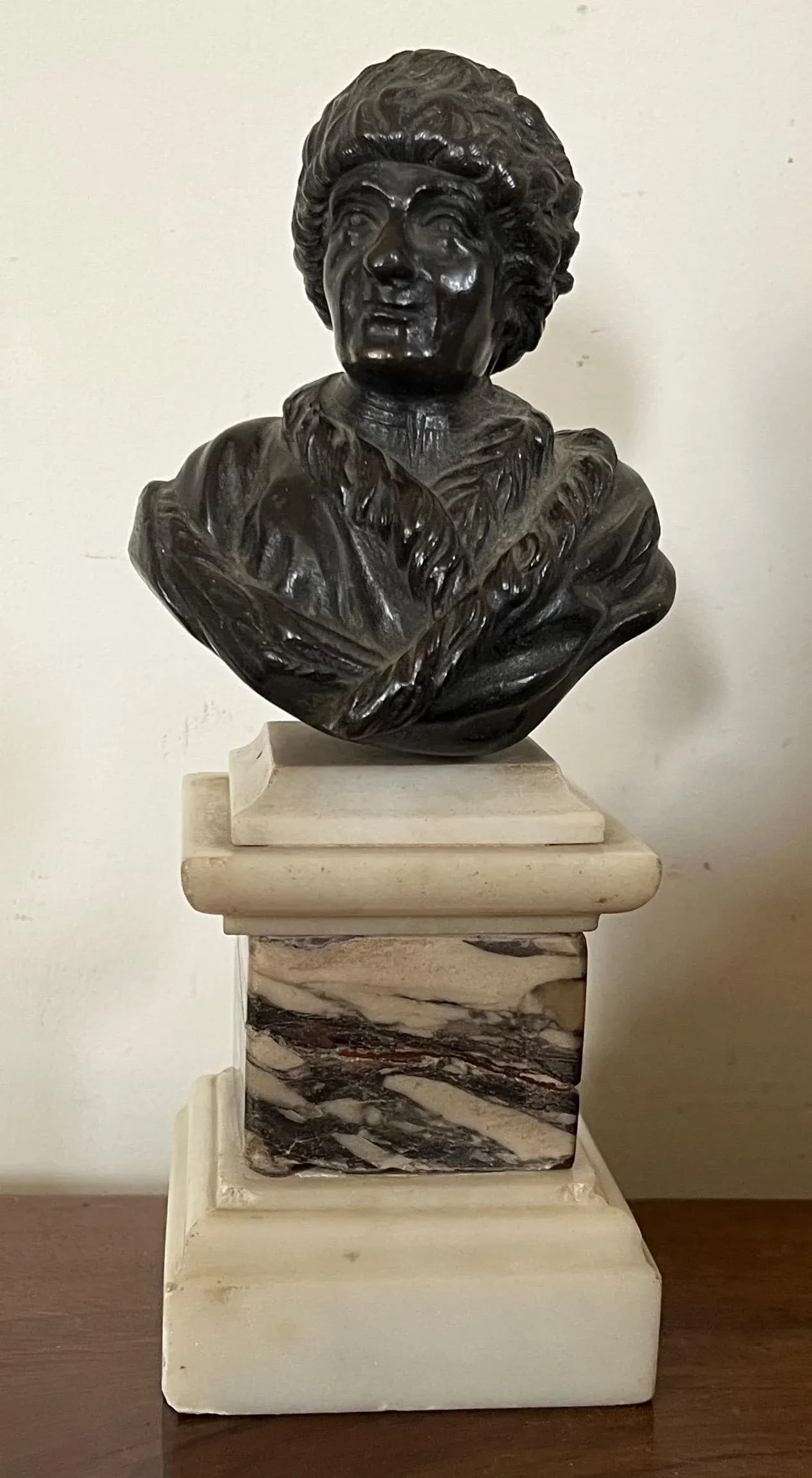 Antique 18th C. Bronze Portrait Bust of Philosopher Jean Jacques Rousseau (1712-1778) Mounted on Spe - 9