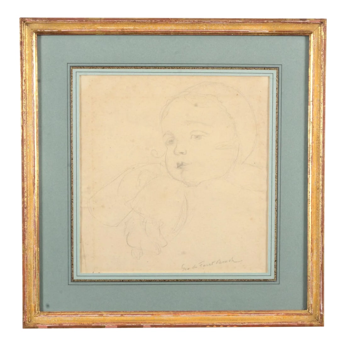 George DeForest Brush (American 1855 - 1941) Pencil Drawing of a Young Girl in the Renaissance Manne: George DeForest Brush (American 1855 - 1941) pencil drawing of a young girl. Brush was influenced by the Italian Renaissance and his studies with Jean-Leon Gerome in Paris. He also is known for his fa