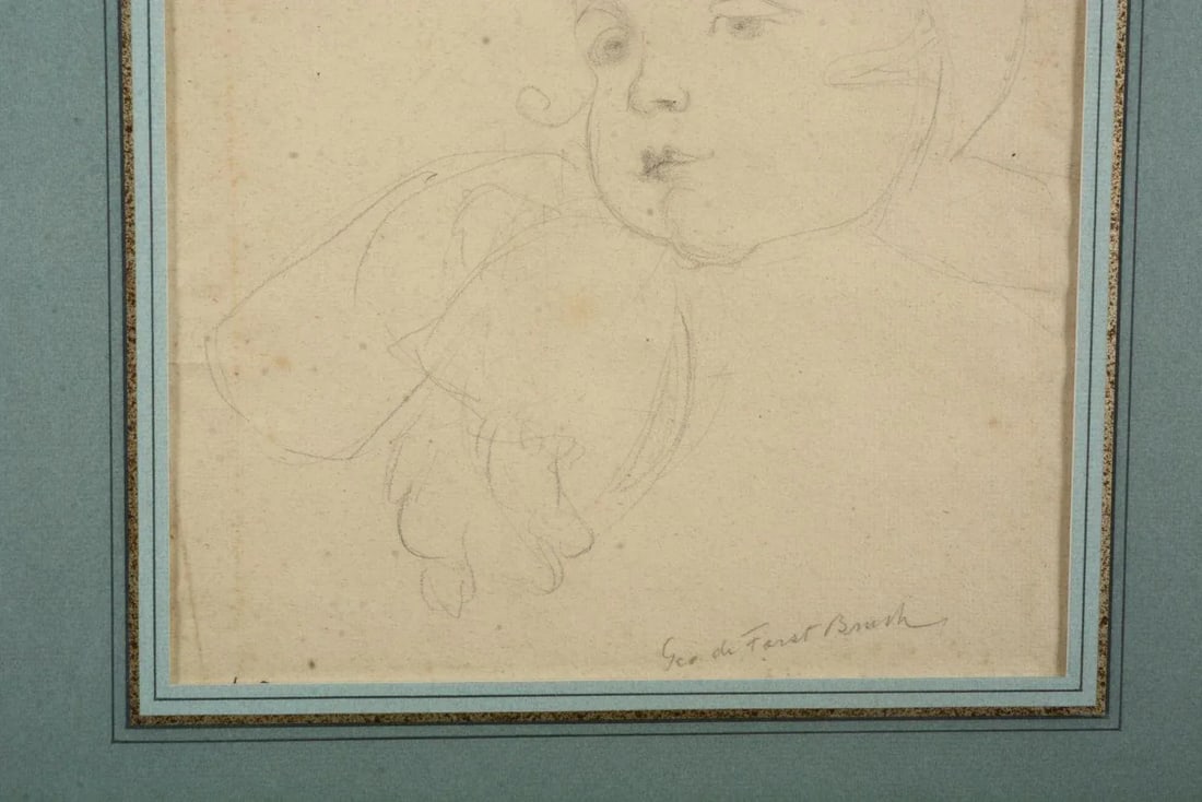 George DeForest Brush (American 1855 - 1941) Pencil Drawing of a Young Girl in the Renaissance Manne - 2