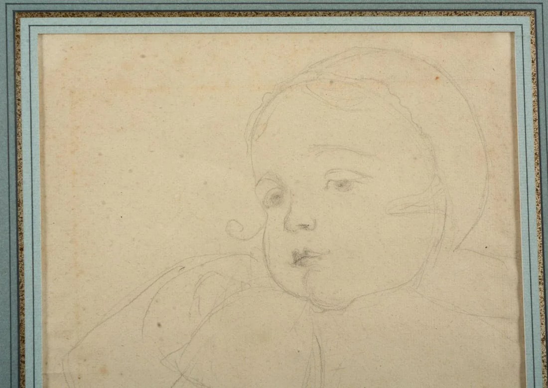 George DeForest Brush (American 1855 - 1941) Pencil Drawing of a Young Girl in the Renaissance Manne - 3