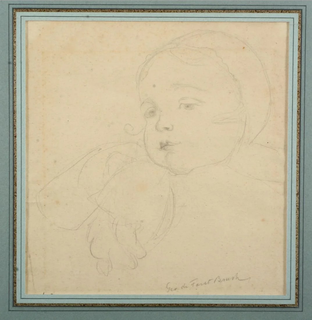 George DeForest Brush (American 1855 - 1941) Pencil Drawing of a Young Girl in the Renaissance Manne - 4