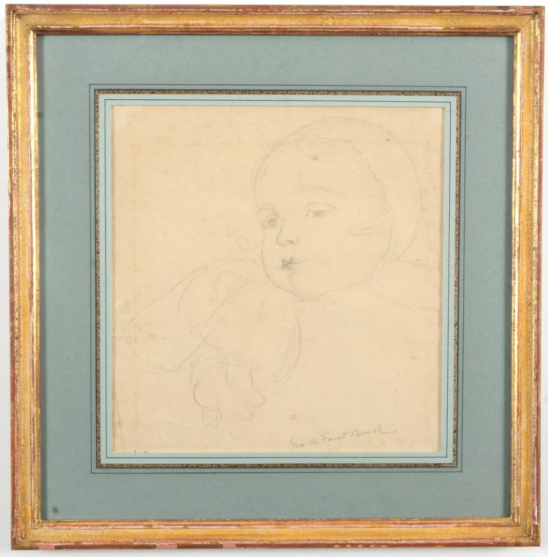 George DeForest Brush (American 1855 - 1941) Pencil Drawing of a Young Girl in the Renaissance Manne - 6