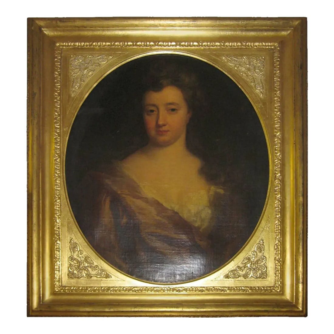18th century Portrait of Lady Oil on Canvas in Giltwood Frame: English oil on canvas portrait dating from the late 1700s painted in the manor of Joshua Reynolds. We believe the giltwood frame could be the original as it is right for the period. Unsigned. London l
