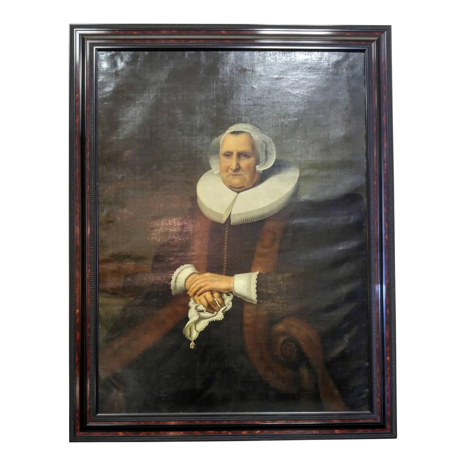 19th century Dutch Portrait Oil on Canvas: Early copy of Dutch painting. Oil on canvas in antique style wooden frame. "Elisabeth Bas (1571, in Kampen - 2 August 1649 in Amsterdam) was a figure in the Dutch Republic. She was the wife of Jochem 