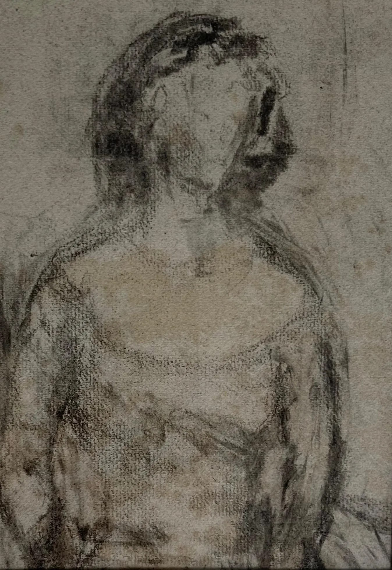 Mid-Century Modern Charcoal Drawing Portrait of a Woman - 2