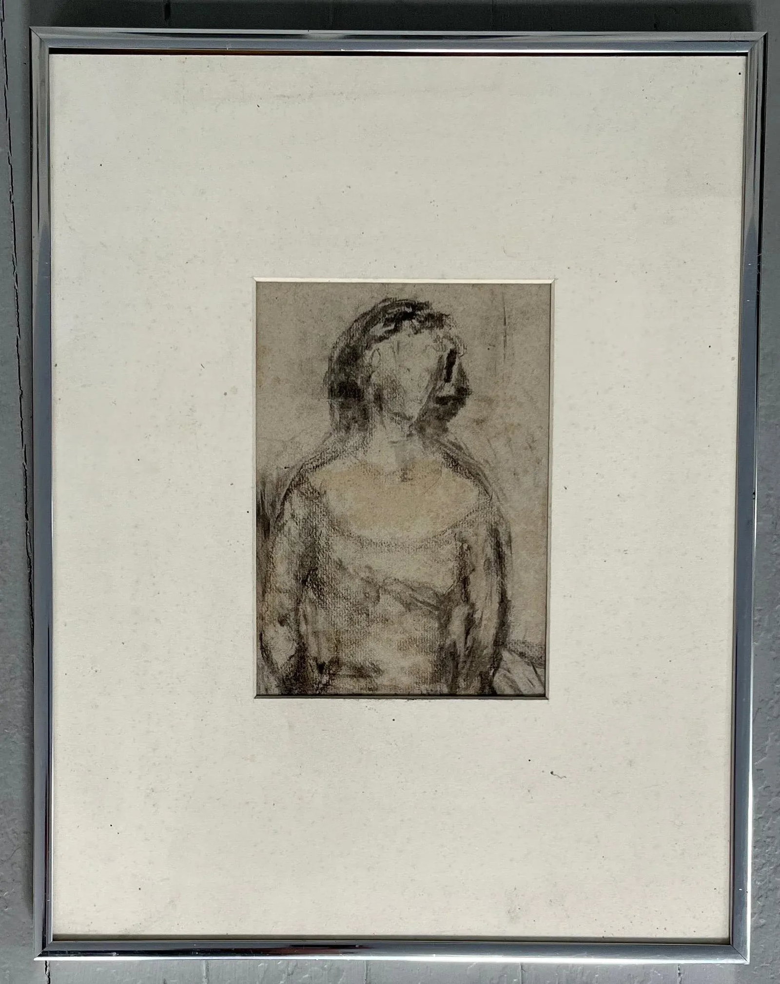 Mid-Century Modern Charcoal Drawing Portrait of a Woman - 3