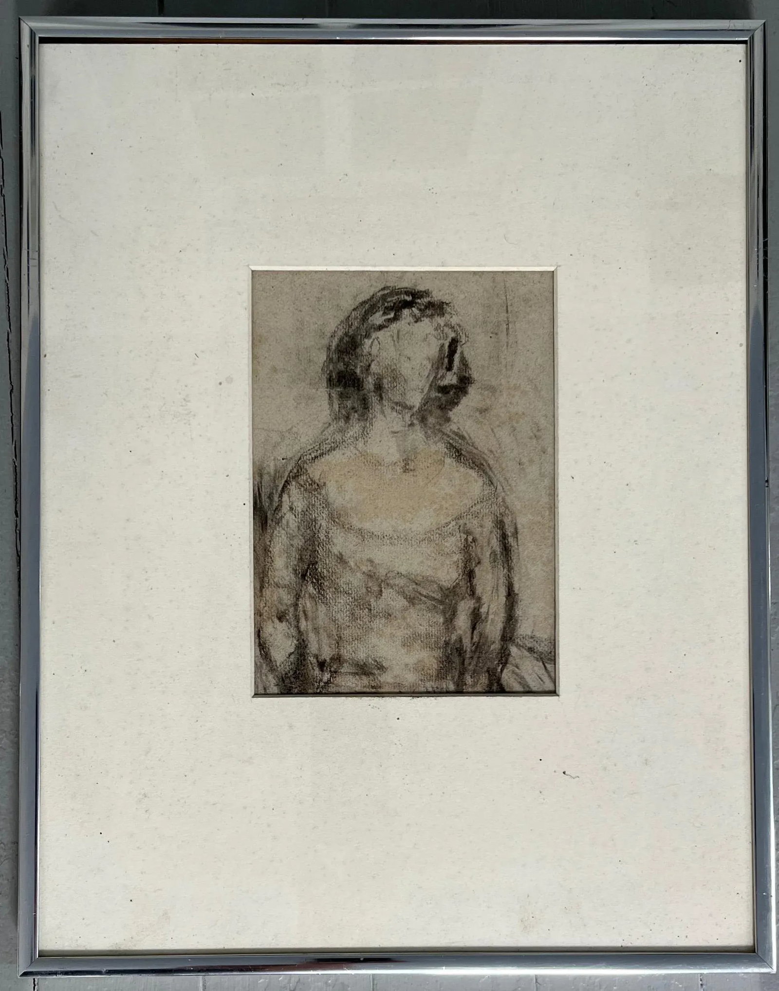 Mid-Century Modern Charcoal Drawing Portrait of a Woman - 4