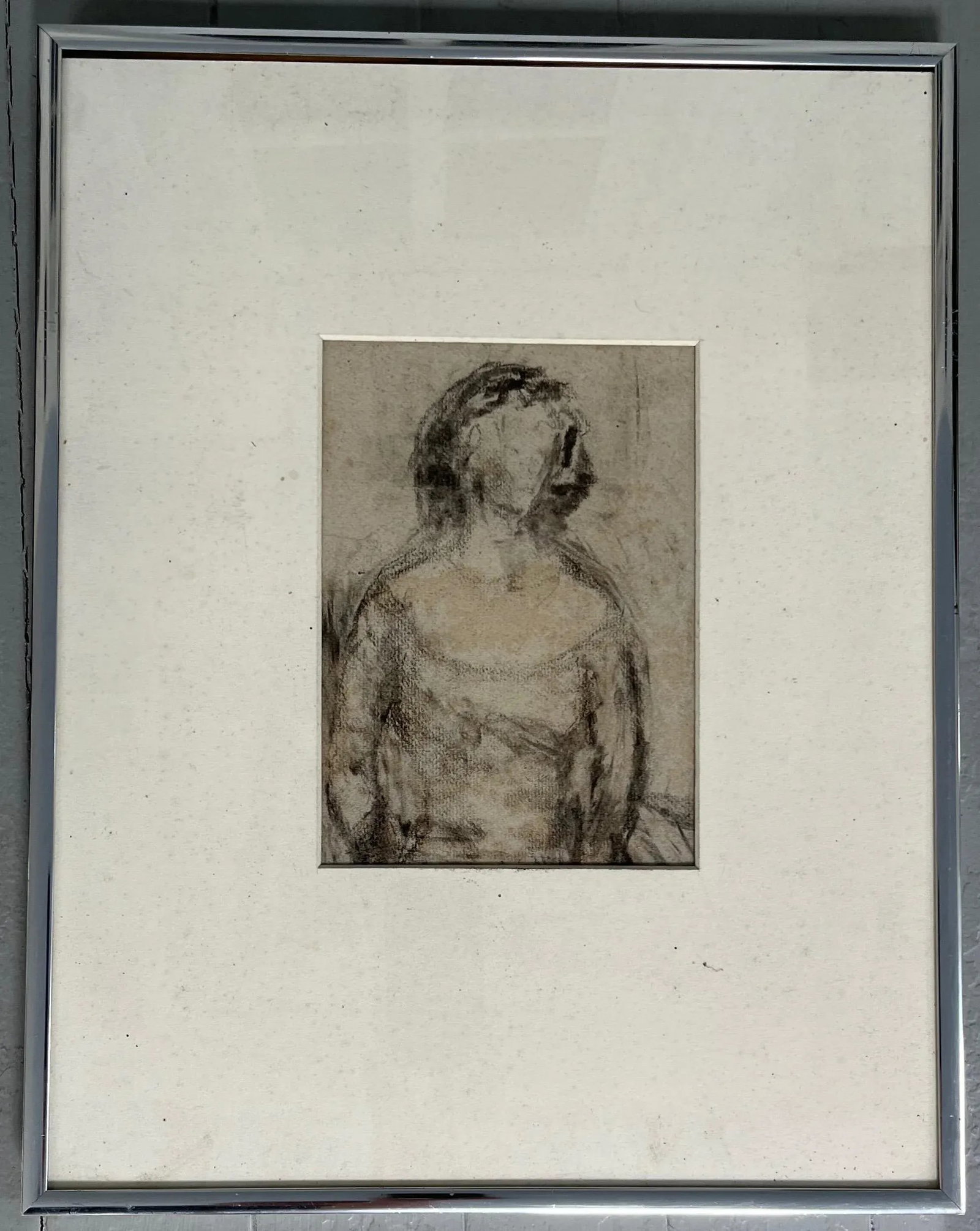 Mid-Century Modern Charcoal Drawing Portrait of a Woman - 5