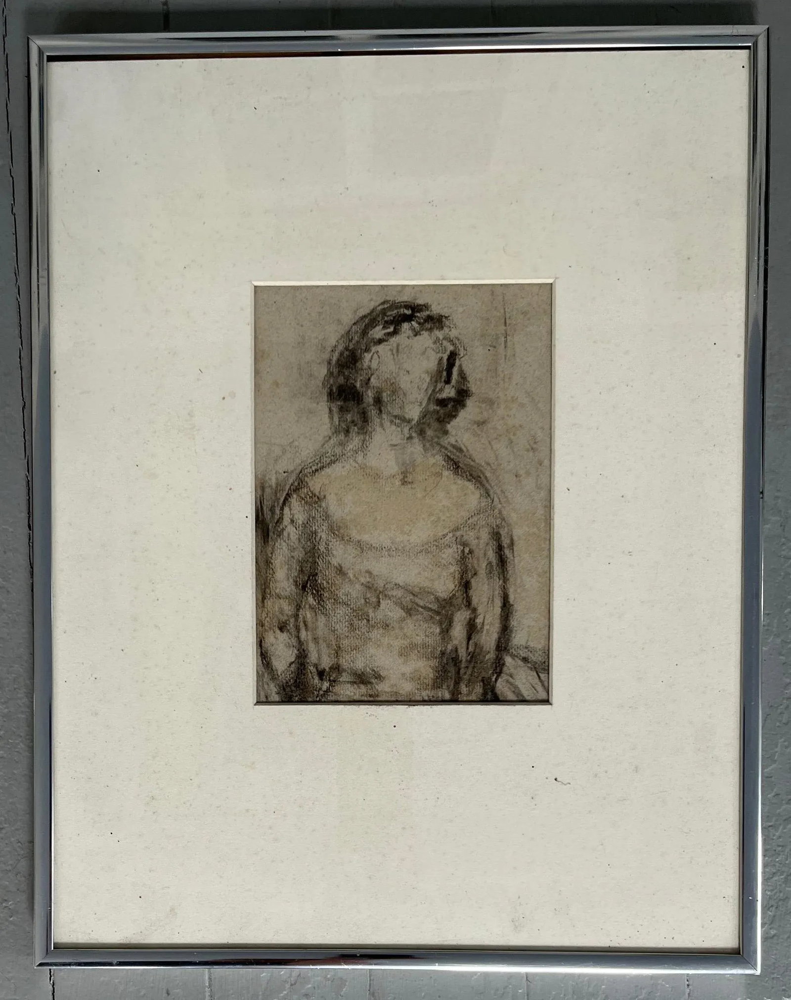 Mid-Century Modern Charcoal Drawing Portrait of a Woman - 6