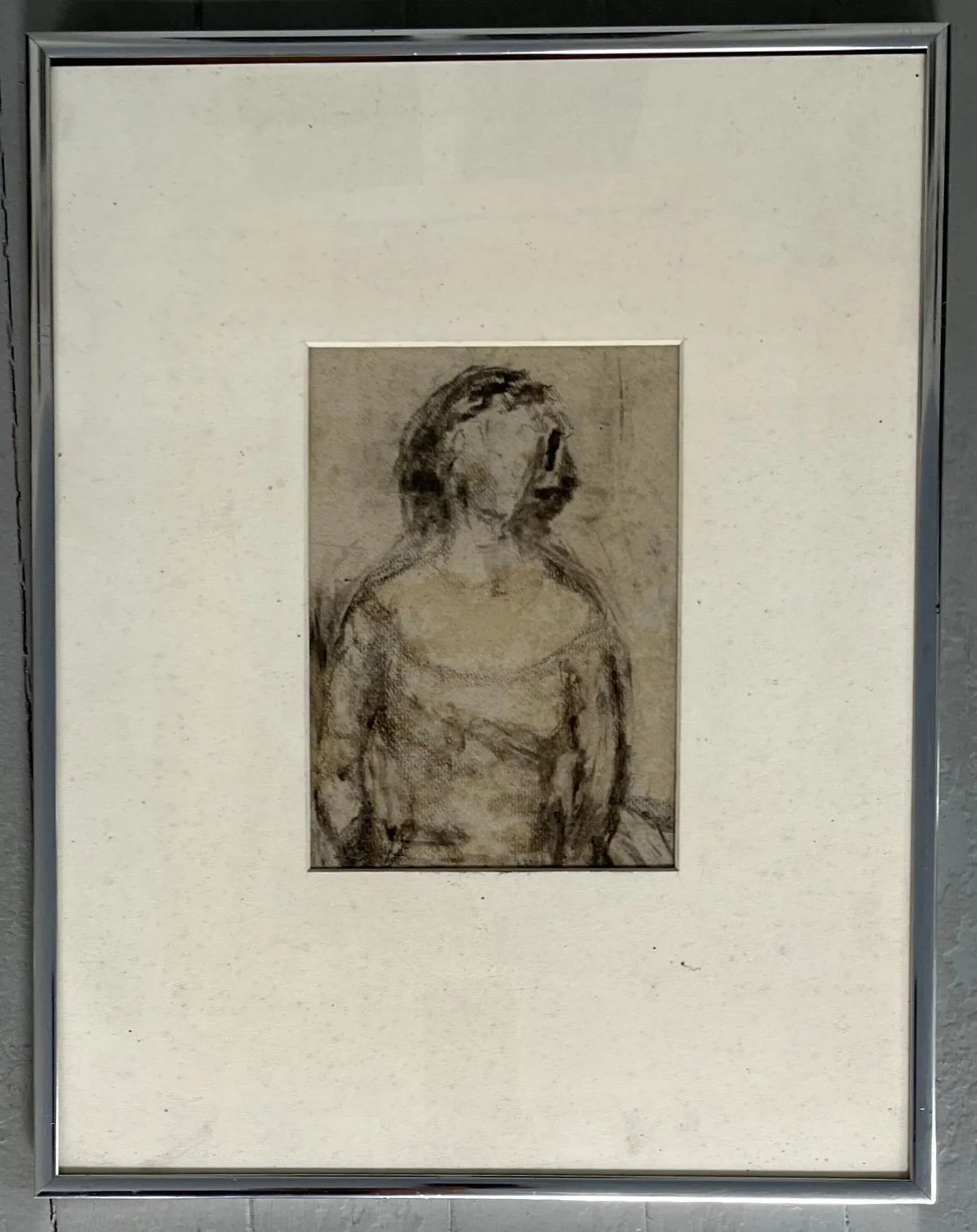 Mid-Century Modern Charcoal Drawing Portrait of a Woman - 7
